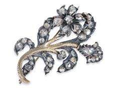 Brooch: interesting antique flower brooch with diamond roses, 14K gold / silver