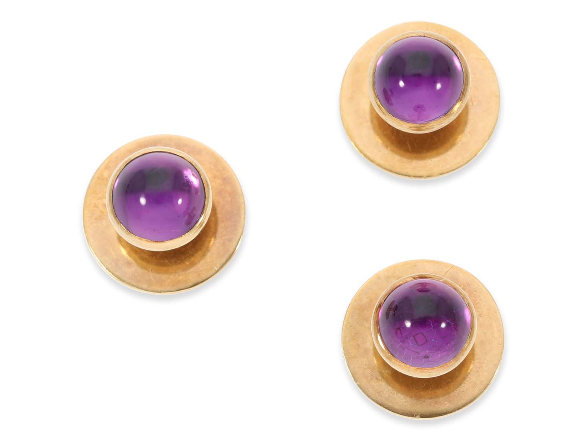 Cufflinks: handmade cufflinks and tailcoats with amethyst cabochons, 14K gold - Image 2 of 5