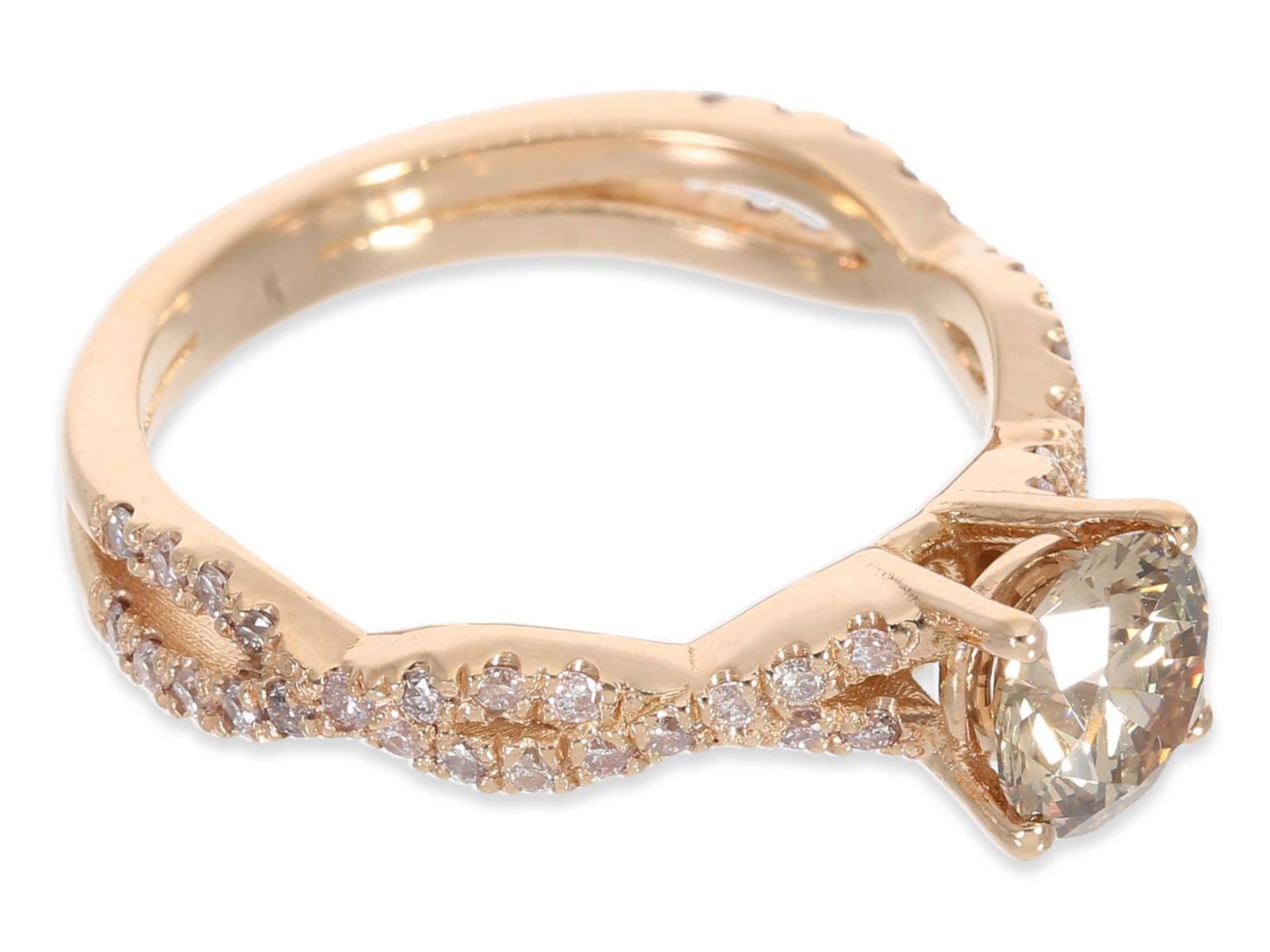 Ring: very decorative modern pink gold ring with a fancy diamond of approx. 1ct, 14K gold - Image 3 of 4