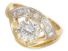 Ring: interesting vintage gold ring with a diamond of approx. 1,55ct, 18K gold