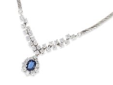 Chain/Collier: high quality vintage sapphire/brilliant necklace, total approx. 3.06ct, 18K gold