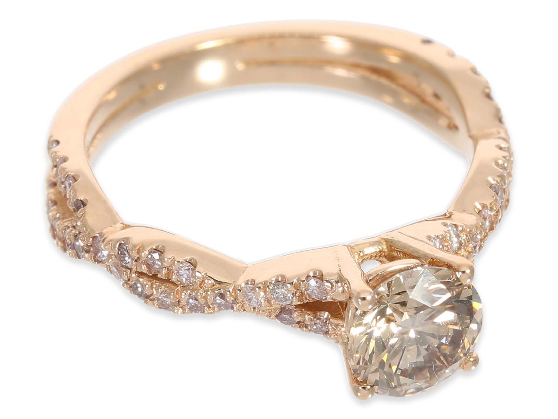 Ring: very decorative modern pink gold ring with a fancy diamond of approx. 1ct, 14K gold - Image 2 of 4