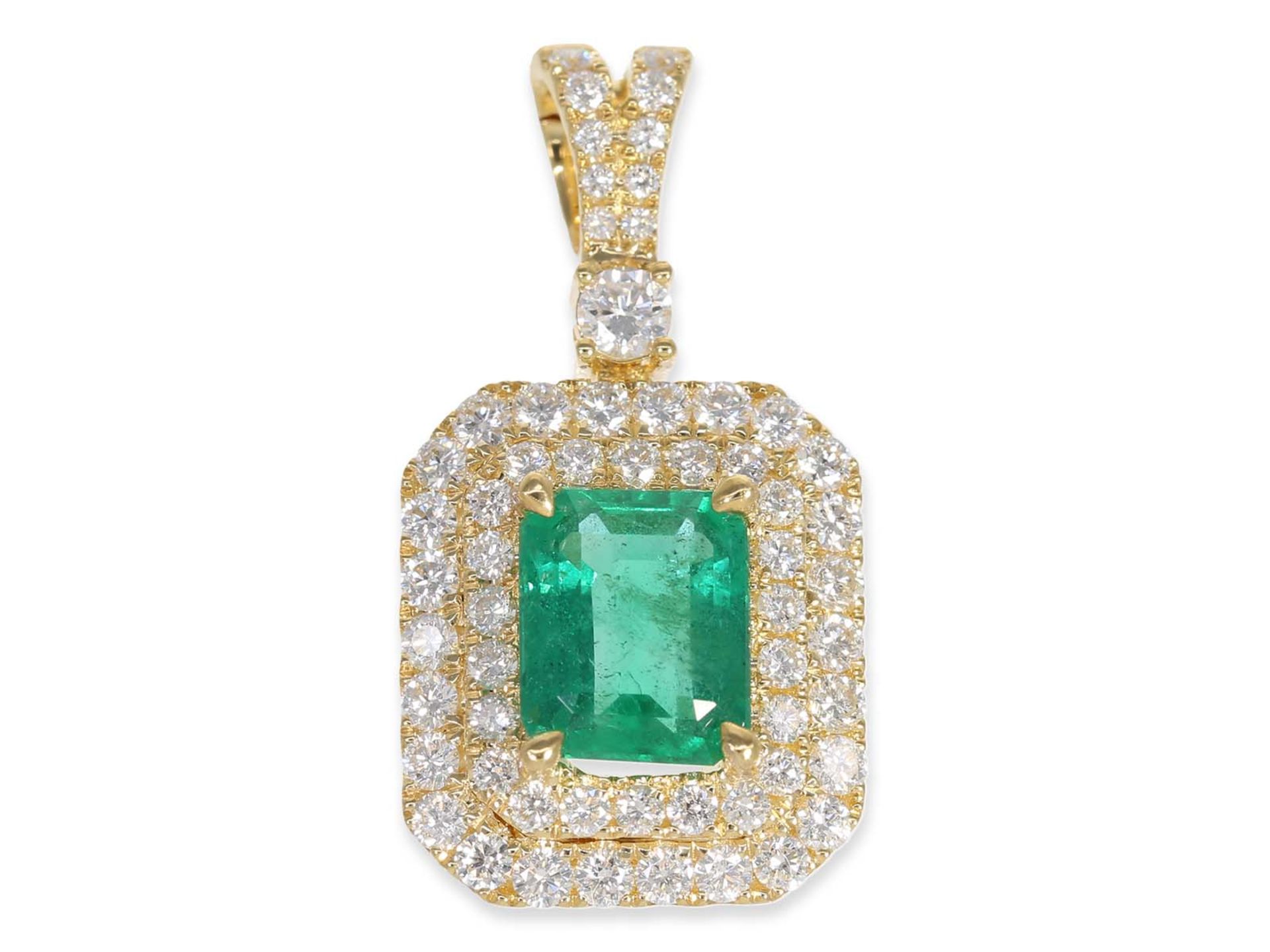 Necklace/Collier/Pendant: mint gold necklace with emerald/brilliant pendant clip, total approx. 3.11 - Image 2 of 3