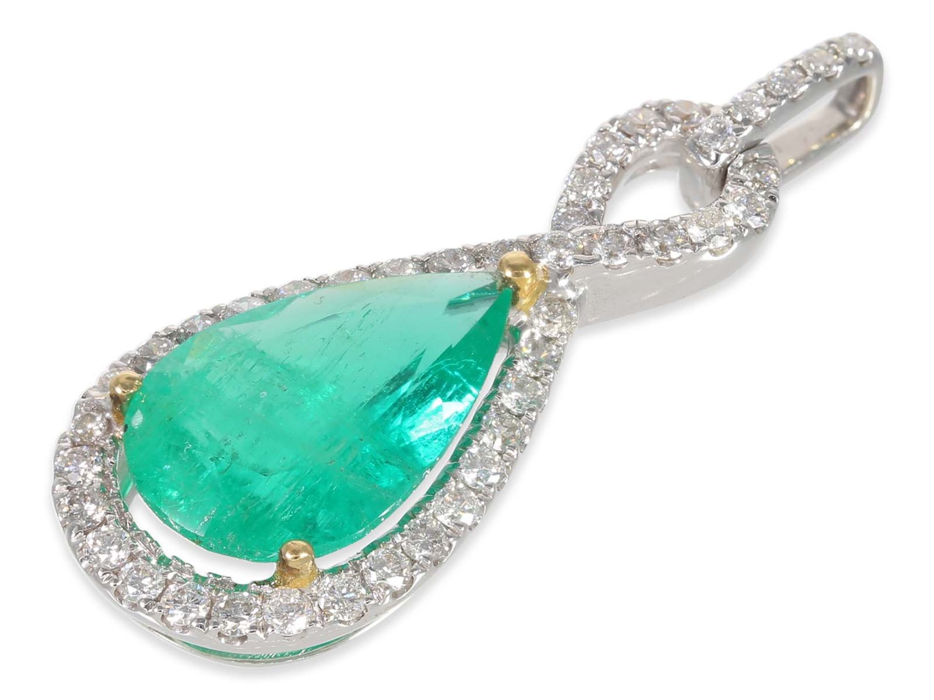 Necklace/Collier: modern, high quality and unworn emerald/brilliant goldsmith necklace, ca. 3,51ct - Image 3 of 3