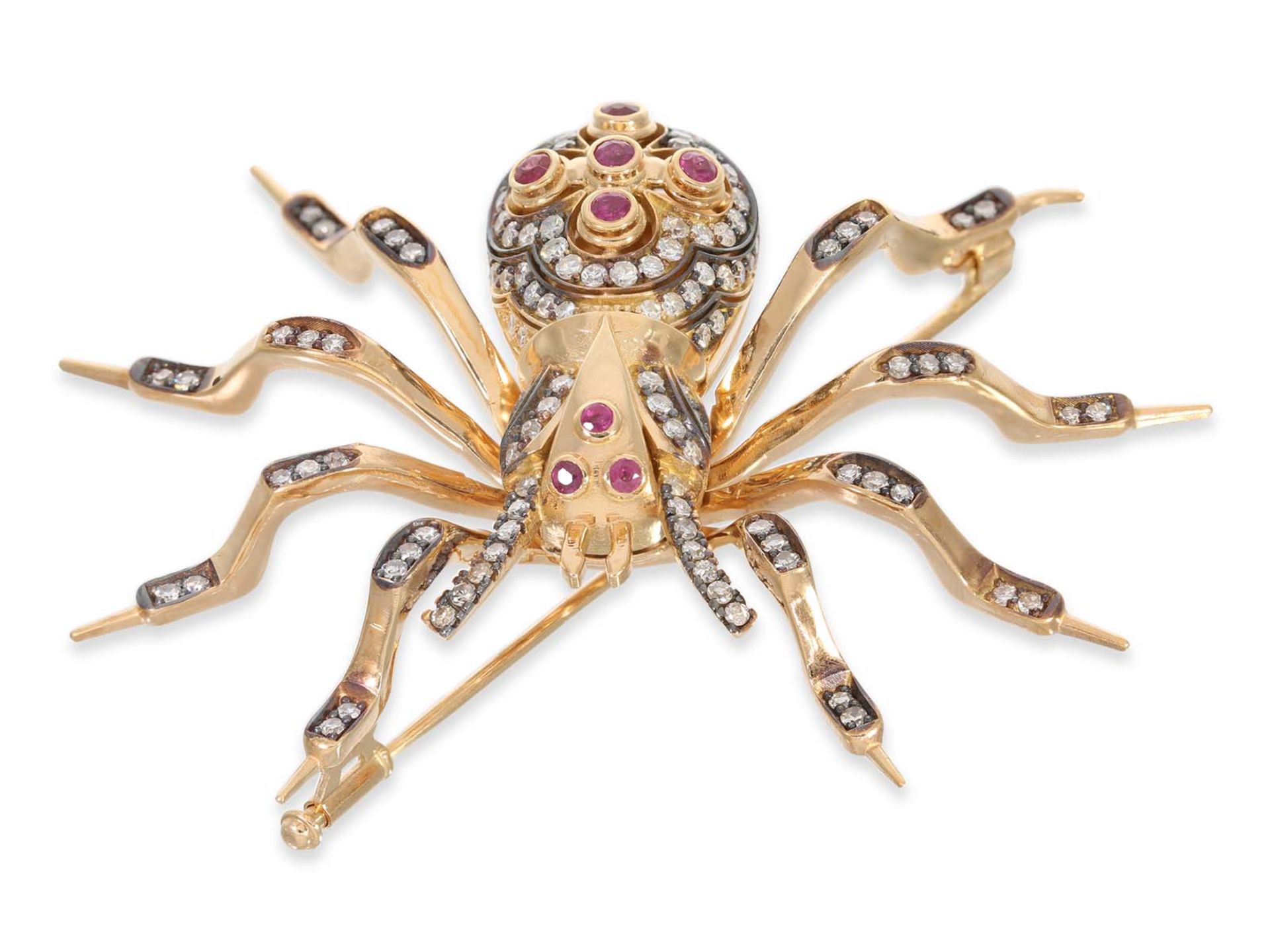 Brooch/pin: high quality, extremely decorative and probably unique ruby/diamond goldsmith brooch, mo - Image 3 of 7