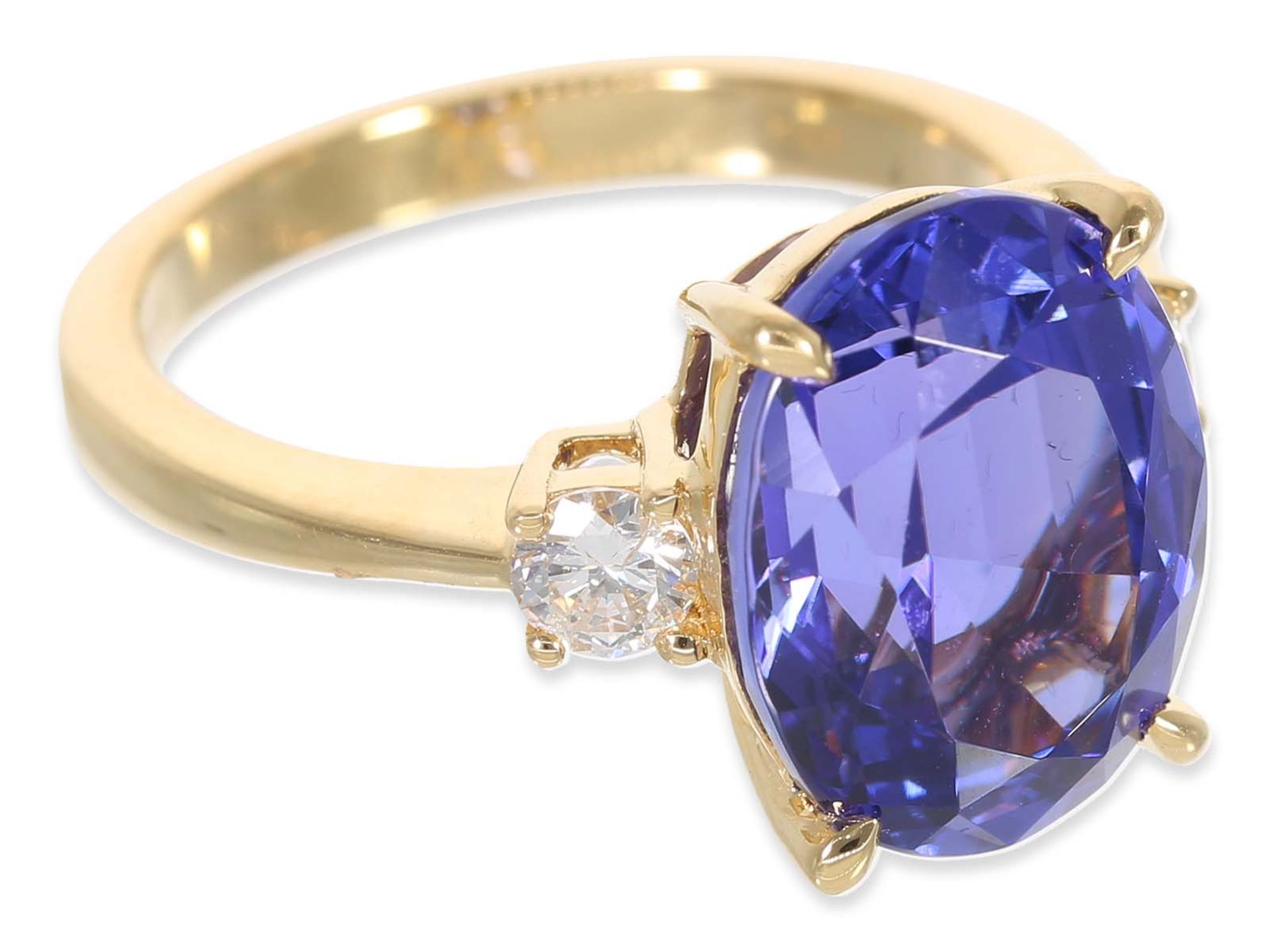 Ring: very beautiful like new diamond ring with a tanzanite of 7,83ct, 18K gold, with IGI Report - Image 4 of 5