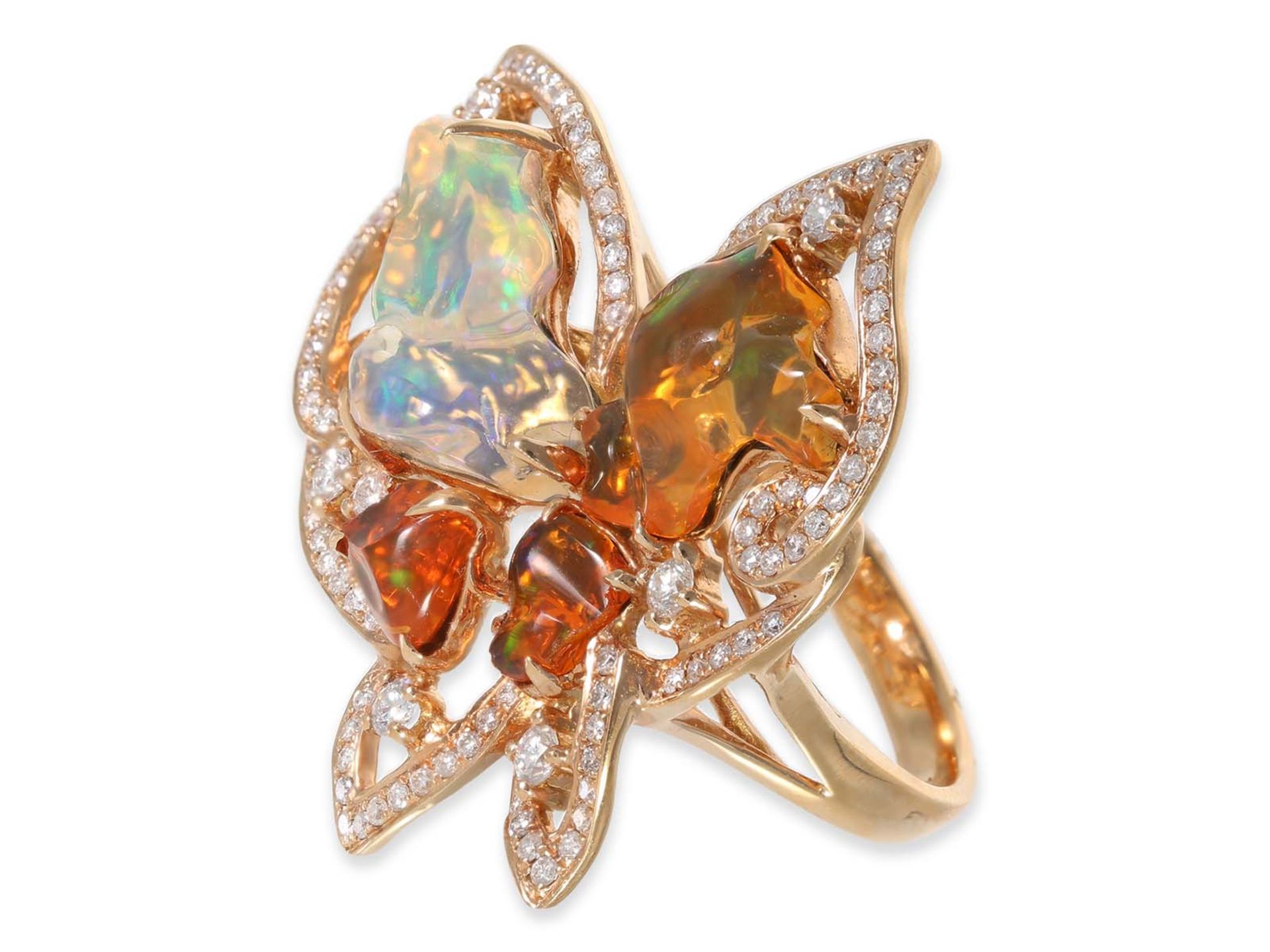 Ring: Unique cocktail ring with beautiful opals and diamond set, motif "butterfly", unworn - Image 2 of 5