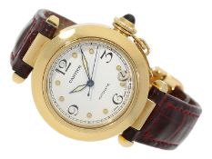 Wristwatch: luxury Cartier Pasha Automatic Medium Ref.1035, 18K gold with original strap, from a pri