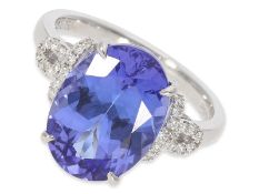 Ring: high quality goldsmith ring with top quality tanzanite of 6,83ct and fine diamonds, like new