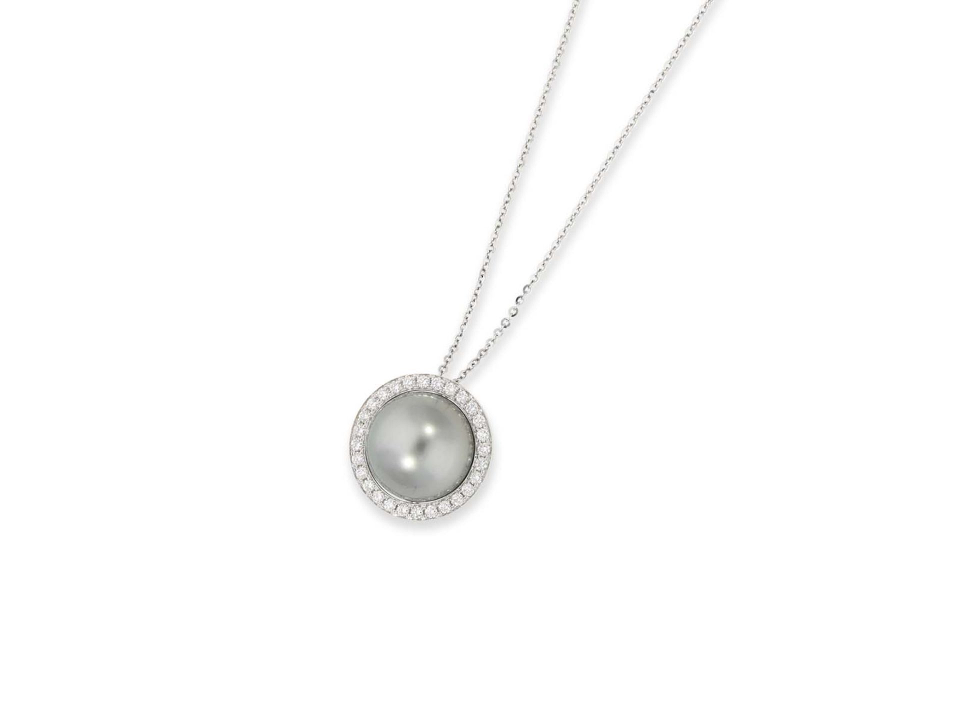 Necklace/Collier: necklace with white gold high quality and modern pendant with large fine Tahiti cu