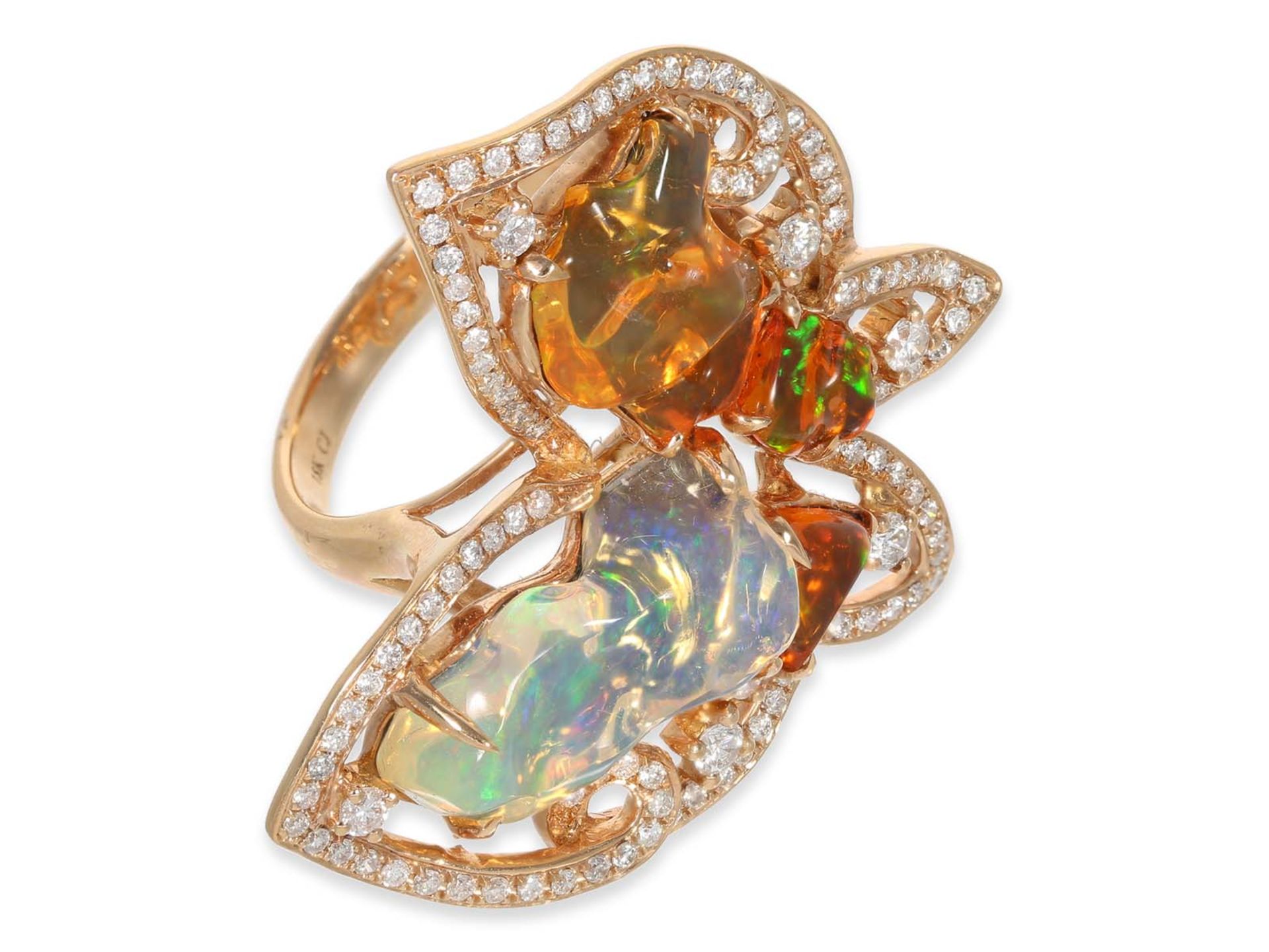 Ring: Unique cocktail ring with beautiful opals and diamond set, motif "butterfly", unworn - Image 5 of 5