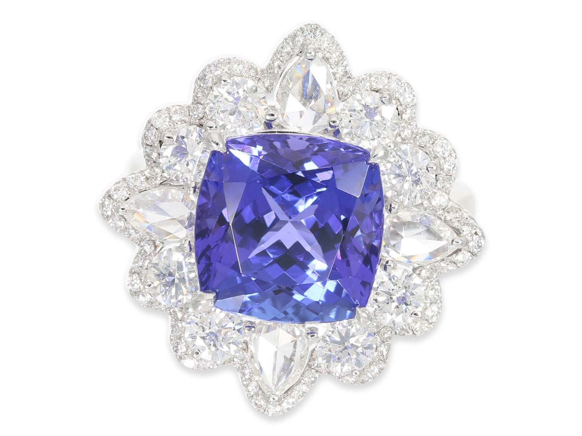Ring: precious, very high quality and unworn goldsmith ring with beautiful good quality tanzanite, 8 - Image 4 of 6