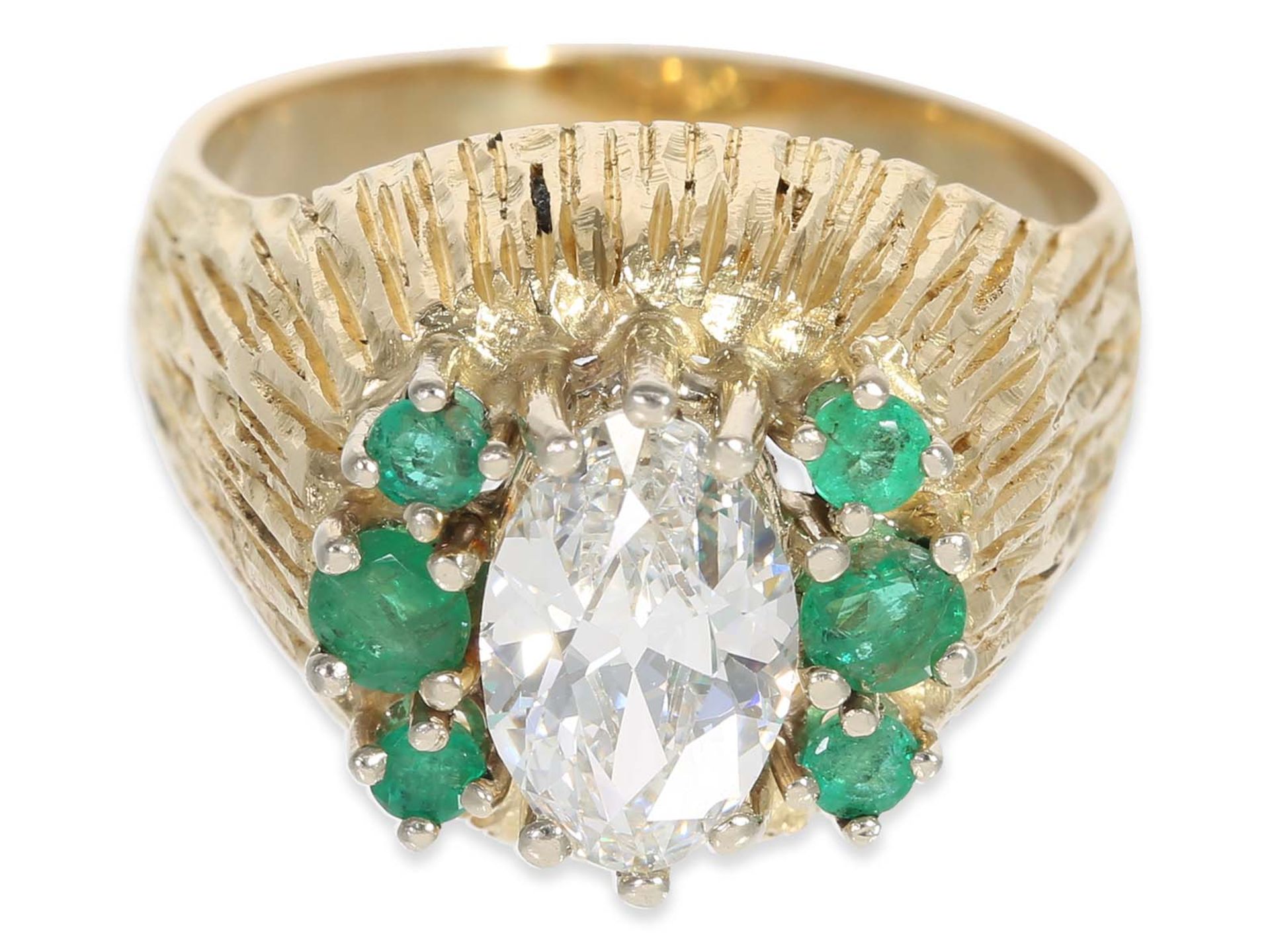 Ring: very interesting and extraordinary vintage emerald/brilliant goldsmith made ring, 18K gold - Image 3 of 4