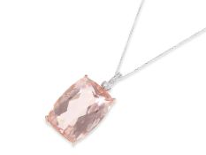 Necklace/Collier/Pendant: mint designer necklace with unusually large 40ct morganite, 14K gold