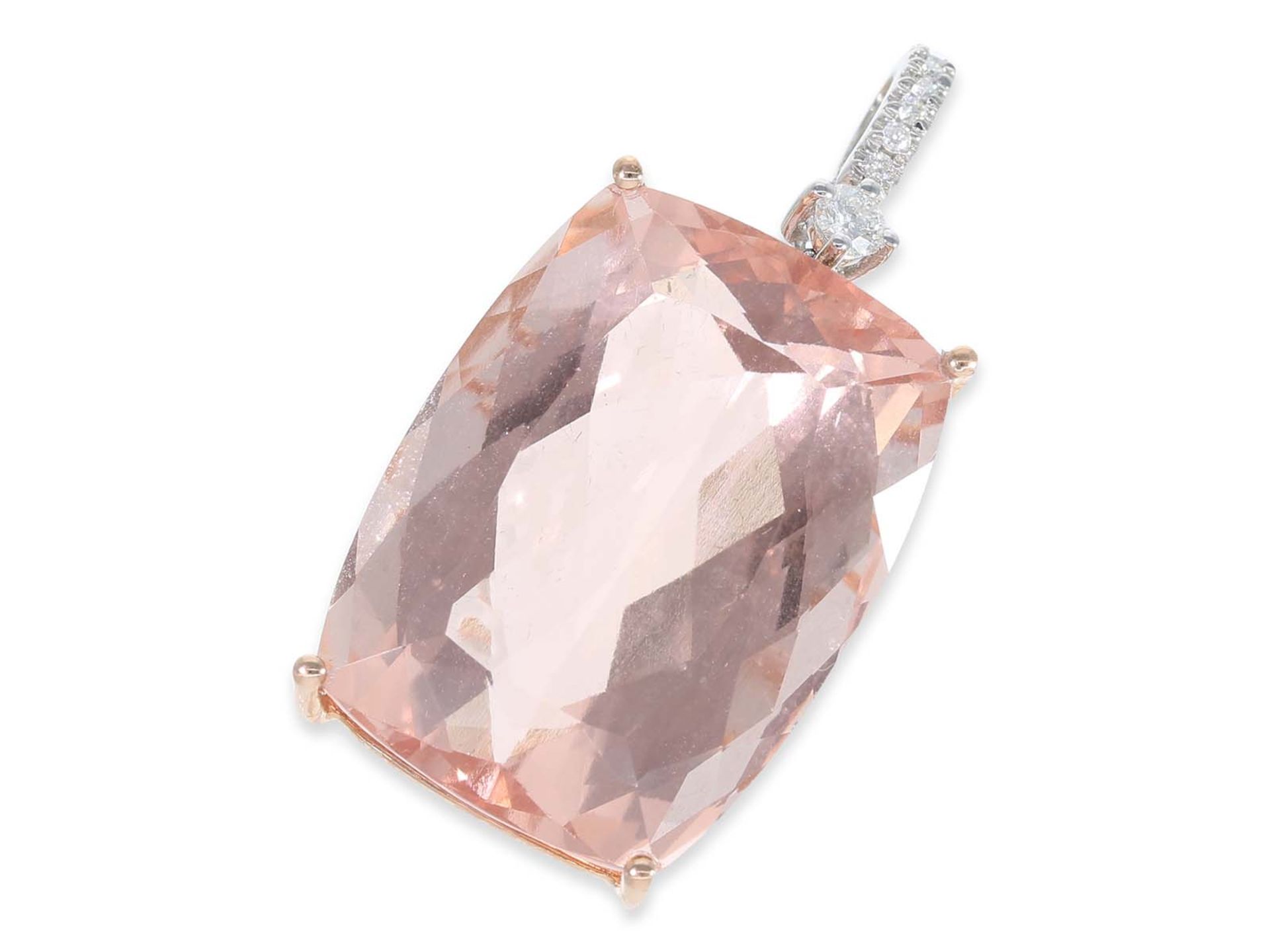 Necklace/Collier/Pendant: mint designer necklace with unusually large 40ct morganite, 14K gold - Image 2 of 3