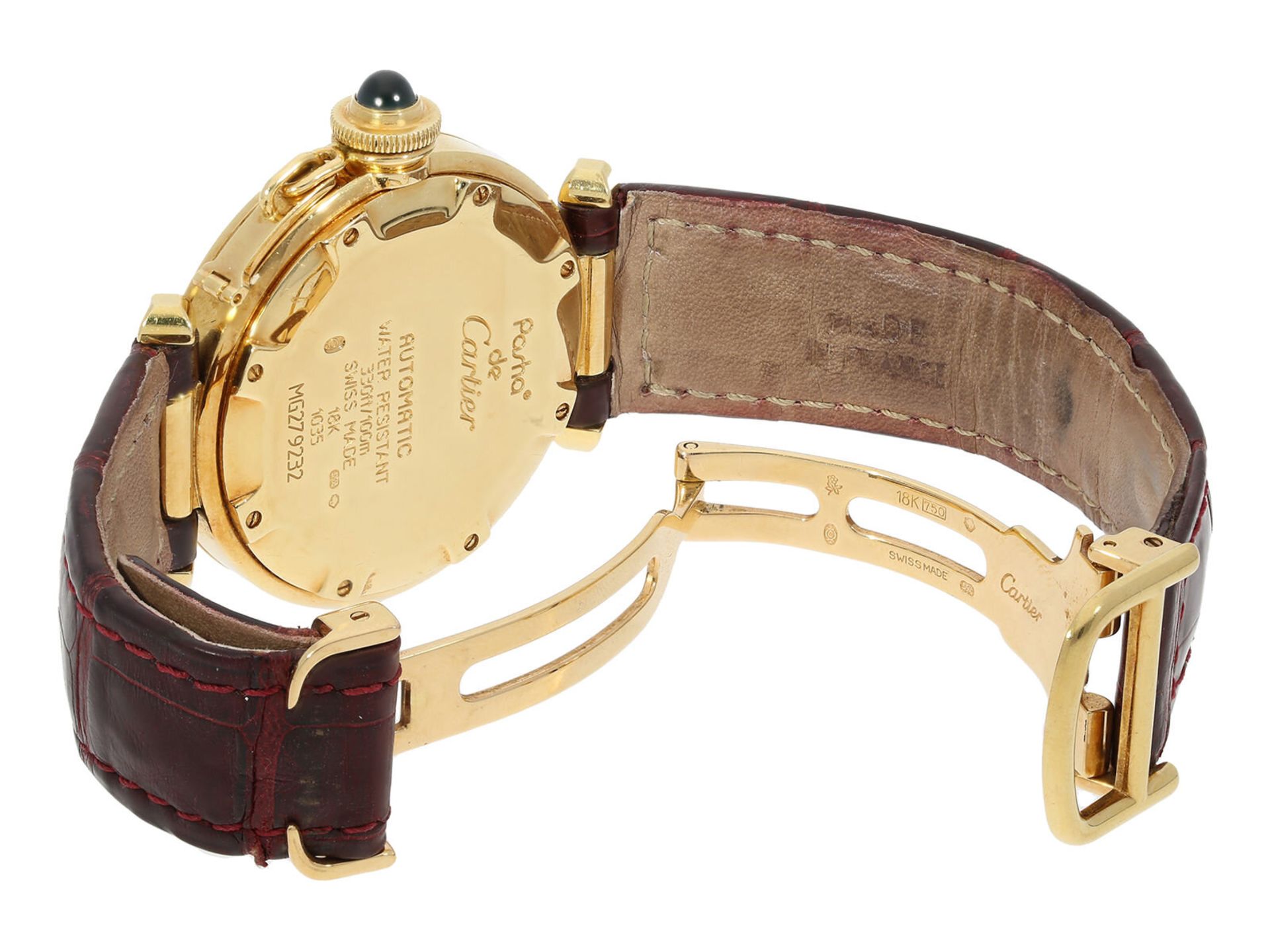 Wristwatch: luxury Cartier Pasha Automatic Medium Ref.1035, 18K gold with original strap, from a pri - Image 3 of 5