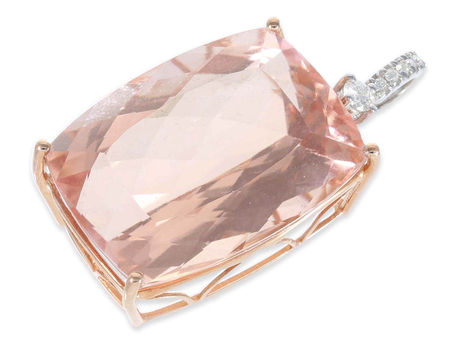 Necklace/Collier/Pendant: mint designer necklace with unusually large 40ct morganite, 14K gold - Image 3 of 3