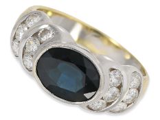 Ring: attractive sapphire ring with diamonds, total approx. 2.36ct, 18K gold