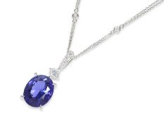 Necklace/Collier: valuable like new necklace with tanzanites of 10,10ct, 18K gold, with IGI report