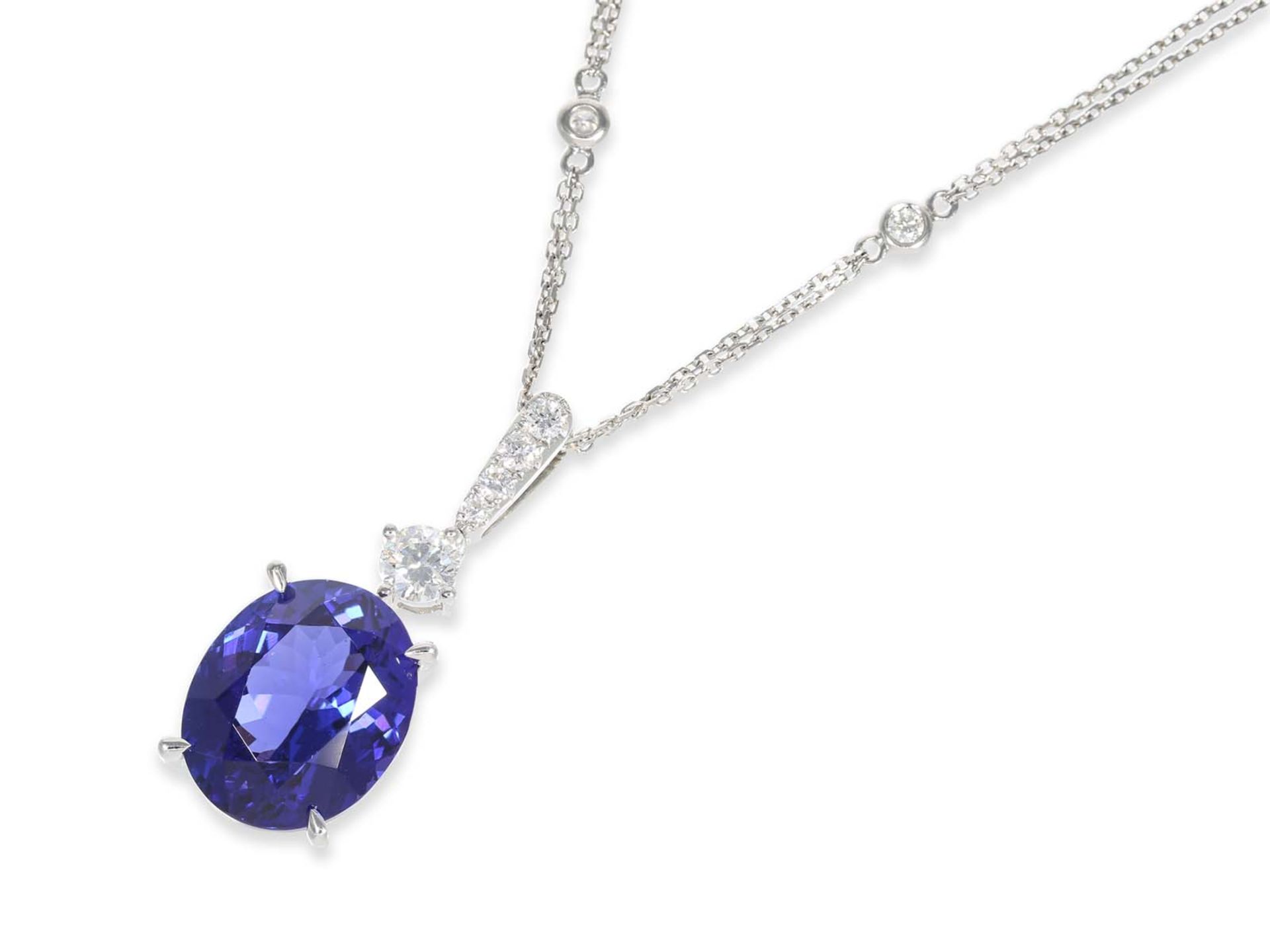 Necklace/Collier: valuable like new necklace with tanzanites of 10,10ct, 18K gold, with IGI report