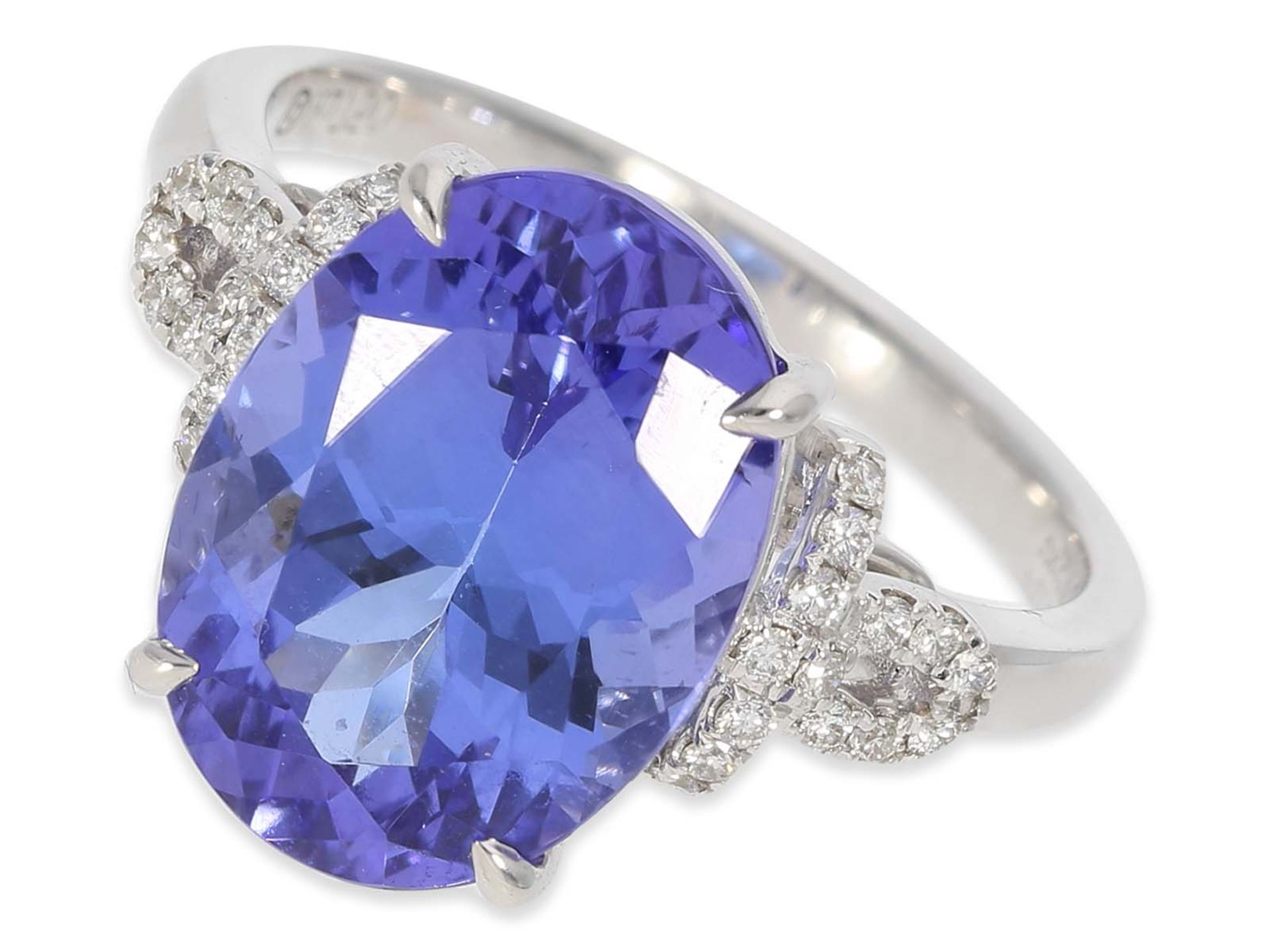 Ring: high quality goldsmith ring with top quality tanzanite of 6,83ct and fine diamonds, like new - Image 3 of 3