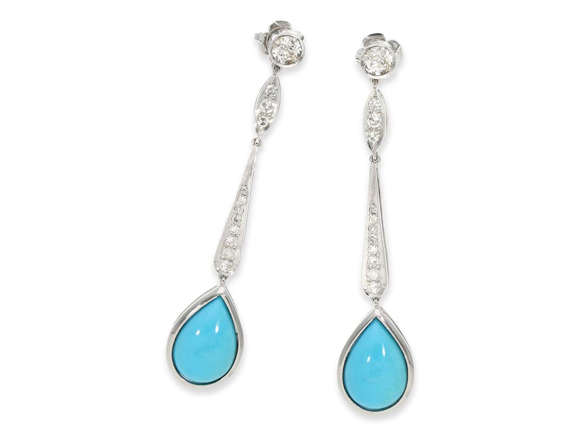 Earrings: unworn, extraordinary platinum earrings with turquoise and diamonds, handmade DEFECTIVE! M