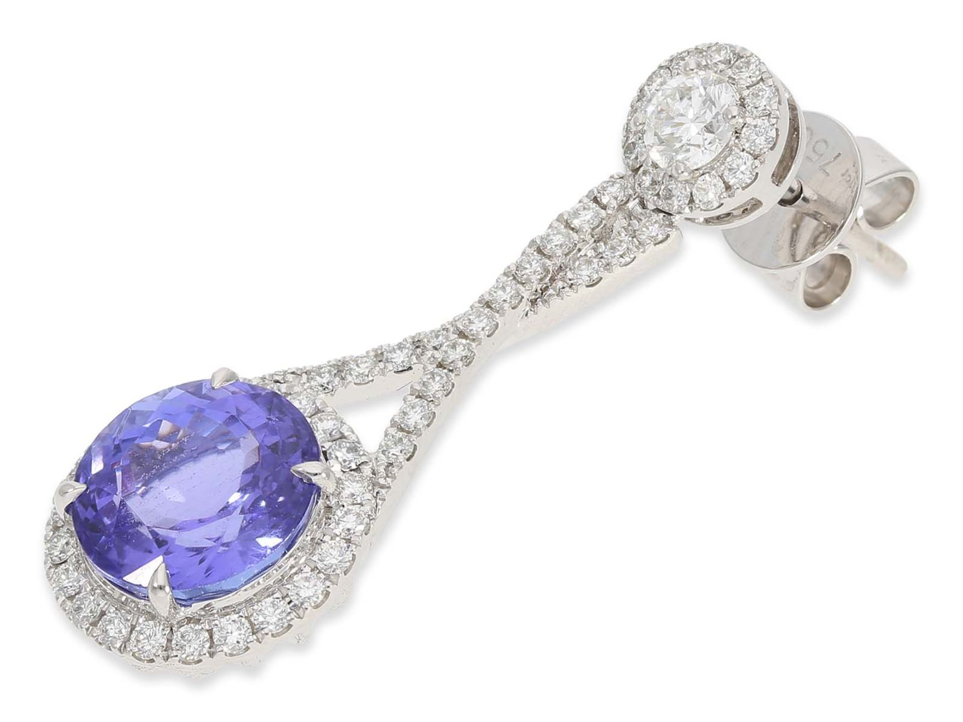 Earrings: like new and unworn exclusive tanzanite/brilliant earrings in high quality, from jeweler l - Image 2 of 2