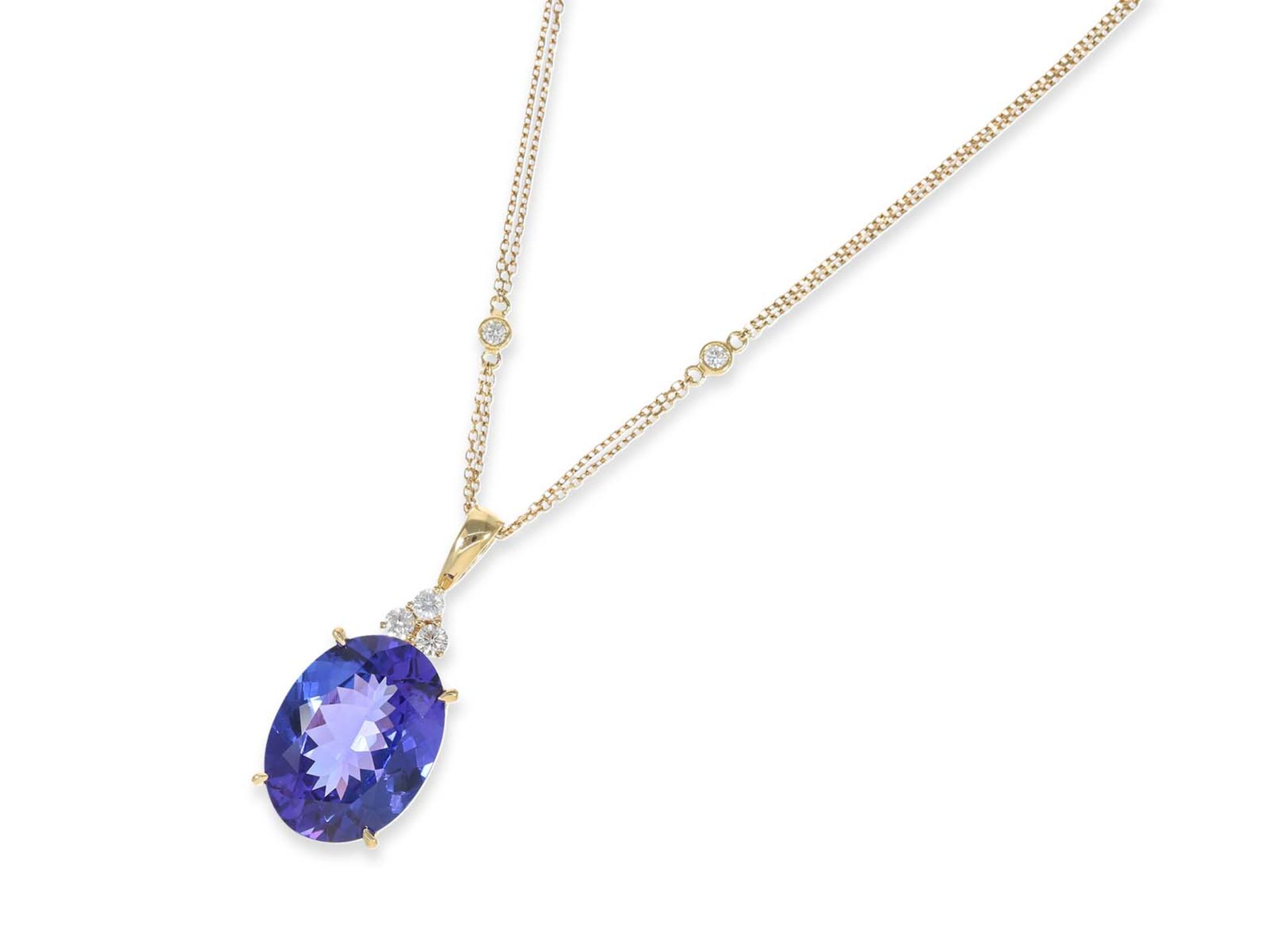 Necklace/Collier: exclusive, like new tanzanite/brilliant necklace with large tanzanite of 15,15ct i