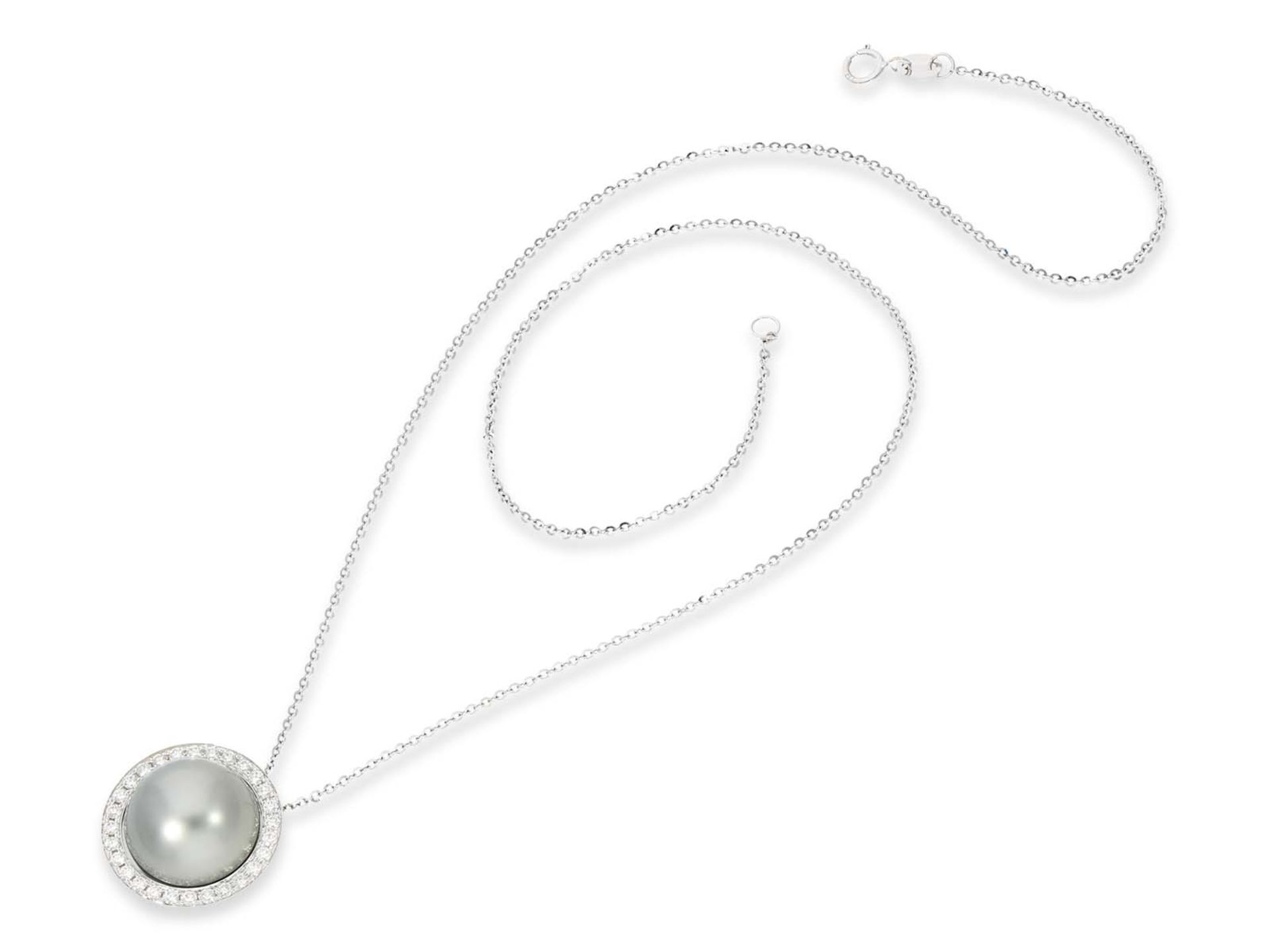 Necklace/Collier: necklace with white gold high quality and modern pendant with large fine Tahiti cu - Image 2 of 2
