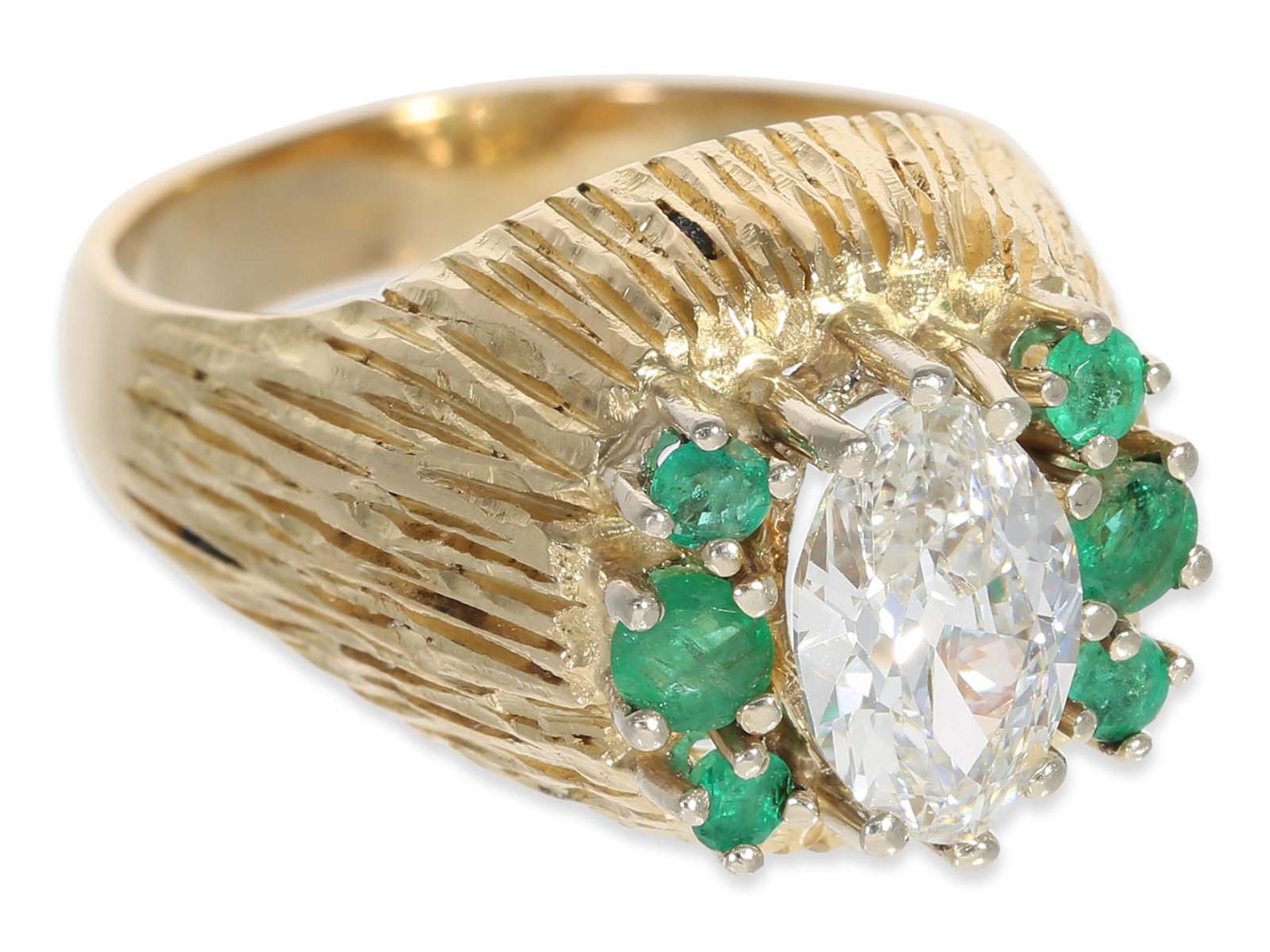 Ring: very interesting and extraordinary vintage emerald/brilliant goldsmith made ring, 18K gold - Image 4 of 4