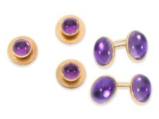 Cufflinks: handmade cufflinks and tailcoats with amethyst cabochons, 14K gold