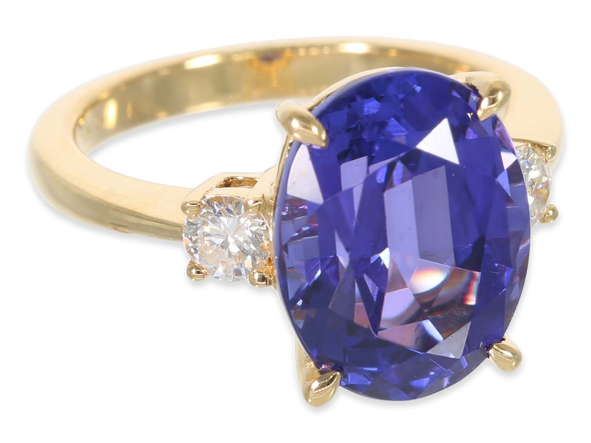 Ring: very beautiful like new diamond ring with a tanzanite of 7,83ct, 18K gold, with IGI Report - Image 3 of 5