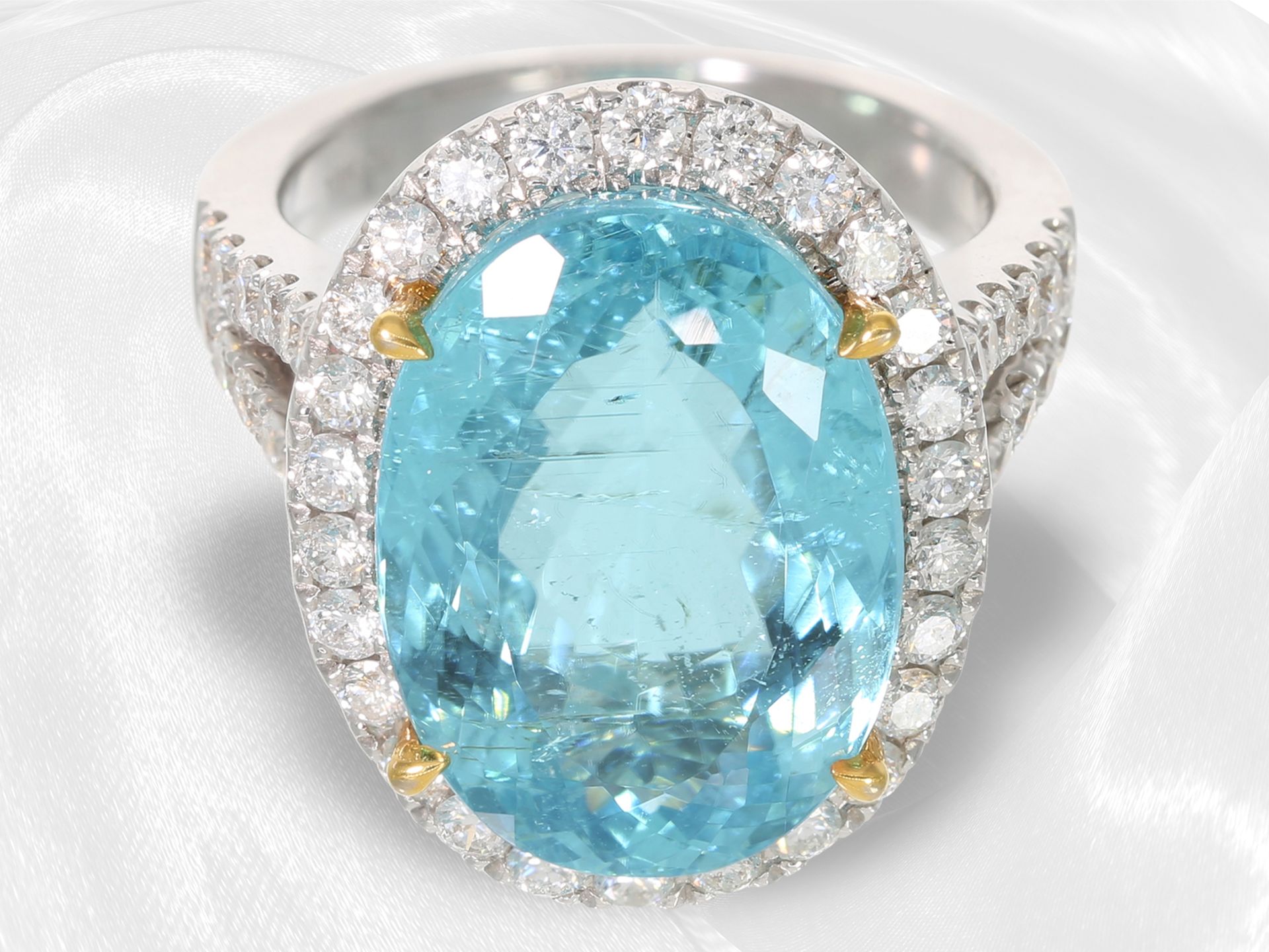 Ring: äußerst luxuriöser Brillantring mit wunderschönem, extrem seltenen Cuprian-Elbaite "Paraiba" - Bild 6 aus 8