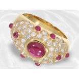 Ring: attraktiver und ausgefallener Rubin/Brillant-Designer-Goldschmiedering, ca. 2,32ct, Handarbeit