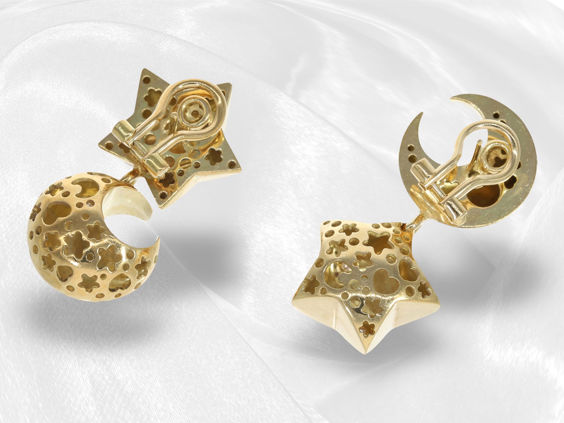 Ohrschmuck: hochwertiger, italienischer Designerschmuck mit Brillanten, "Mond & Sterne", 18K Gold - Bild 3 aus 3