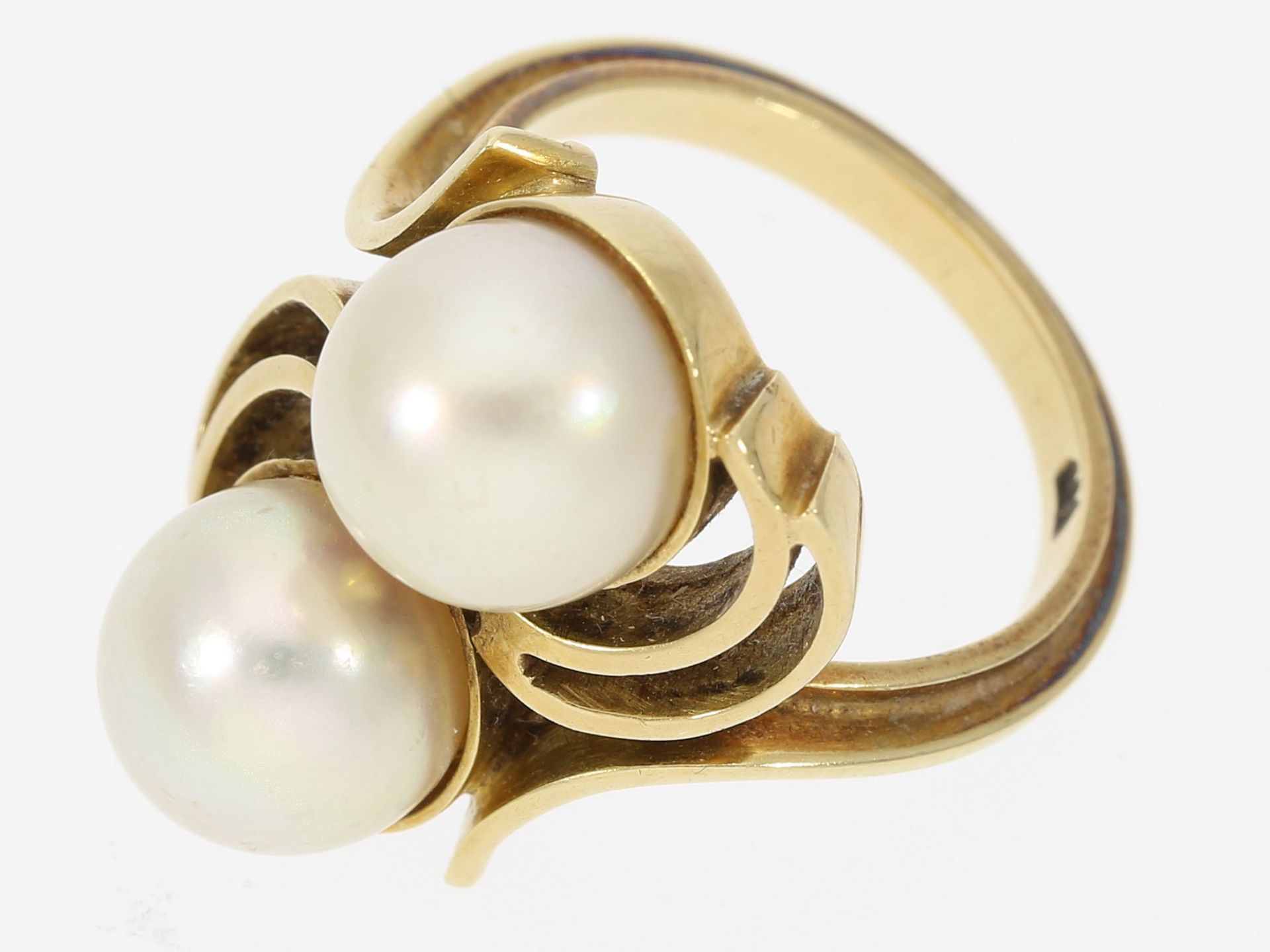 Ring: handgefertigter dekorativer vintage Zuchtperlring, 14K Gold, Mitte 20. Jahrhundert - Image 2 of 2