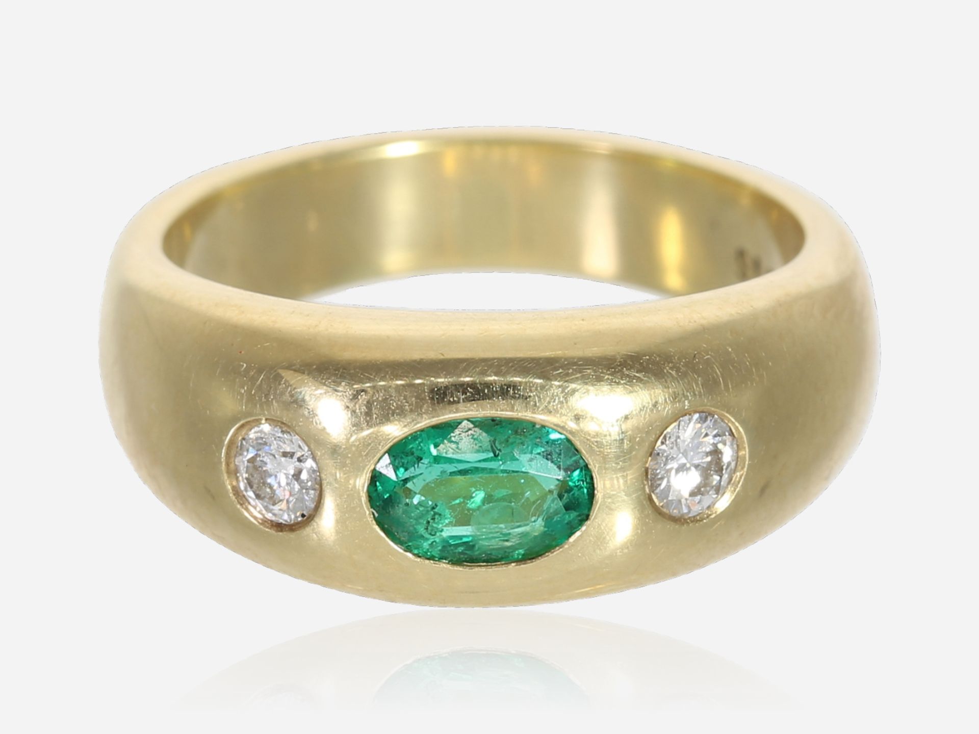 Ring: ehemals teurer, massiver vintage Bandring mit Smaragd- sowie Brillantbesatz, 14K Gold - Bild 2 aus 3