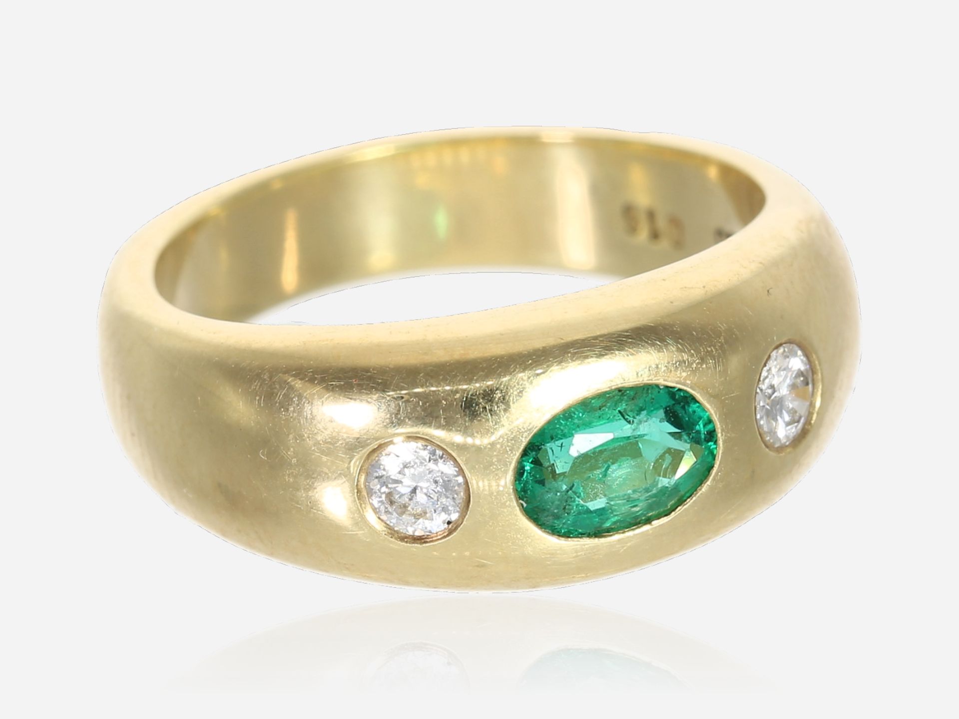 Ring: ehemals teurer, massiver vintage Bandring mit Smaragd- sowie Brillantbesatz, 14K Gold - Bild 3 aus 3