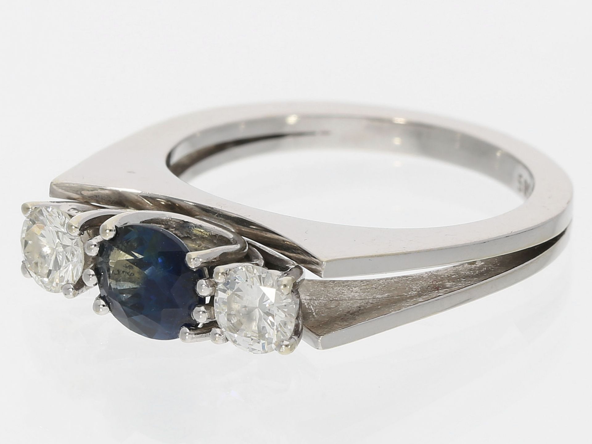 Ring: hochwertiger vintage Saphir/Brillantring, insgesamt ca. 1,76ct, 14K Gold - Bild 2 aus 2