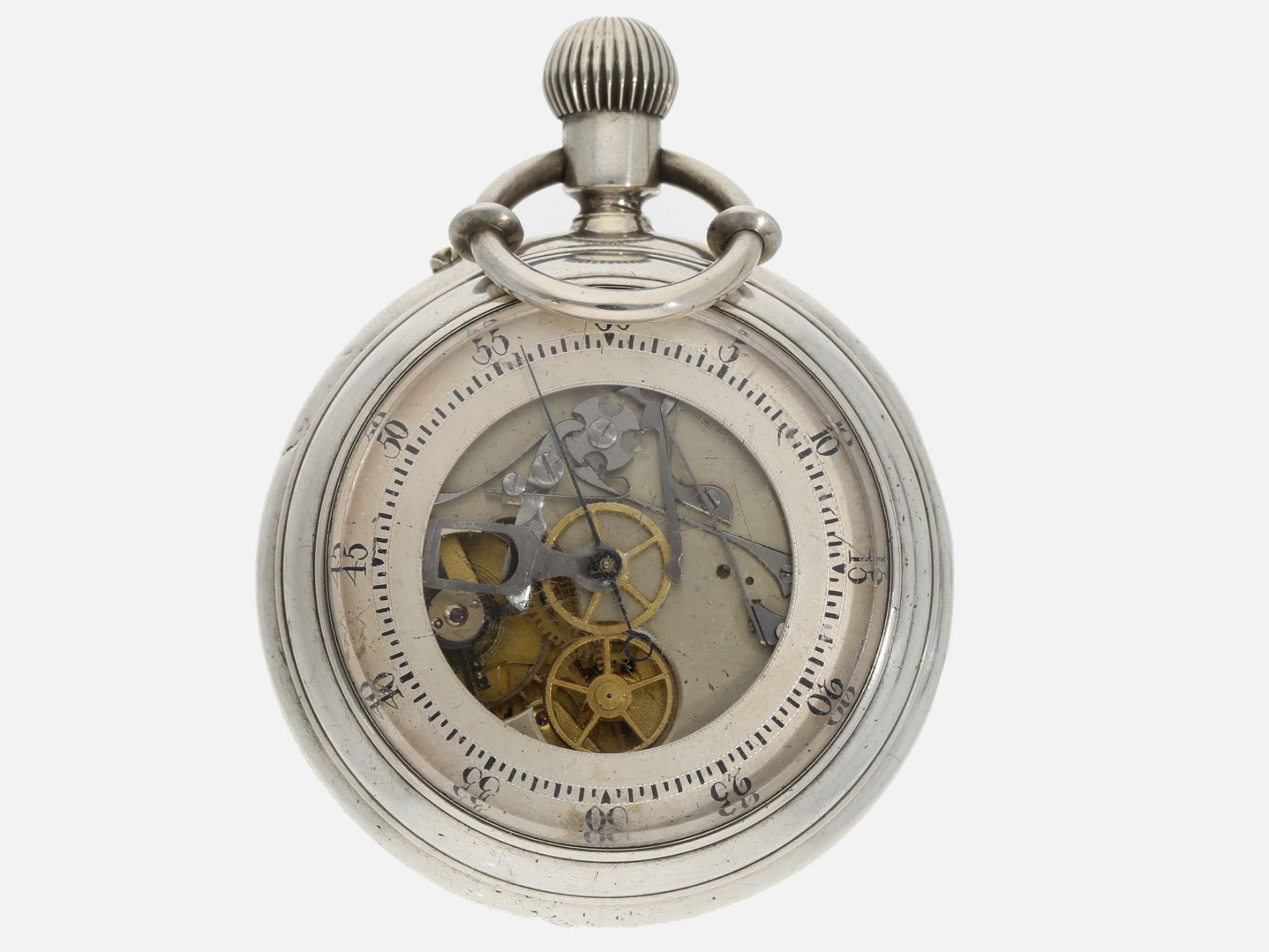 Taschenuhr: frühe, sehr seltene doppelseitige Taschenuhr mit Chronograph, verm. England um 1870, Ank - Bild 2 aus 3