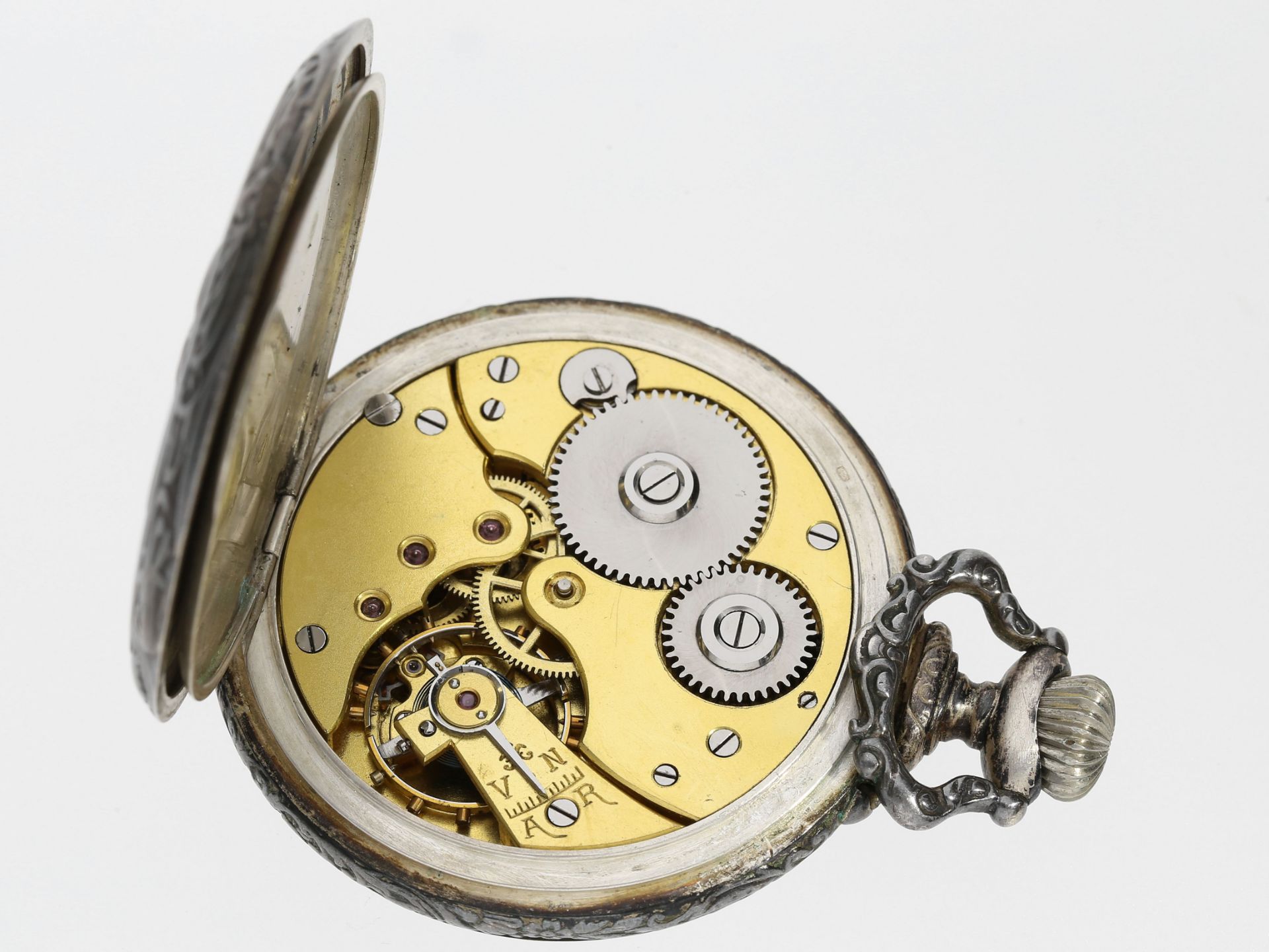 Taschenuhr: attraktive Jugendstil-Reliefuhr in Chronometerqualität, ca.1910 - Bild 4 aus 4