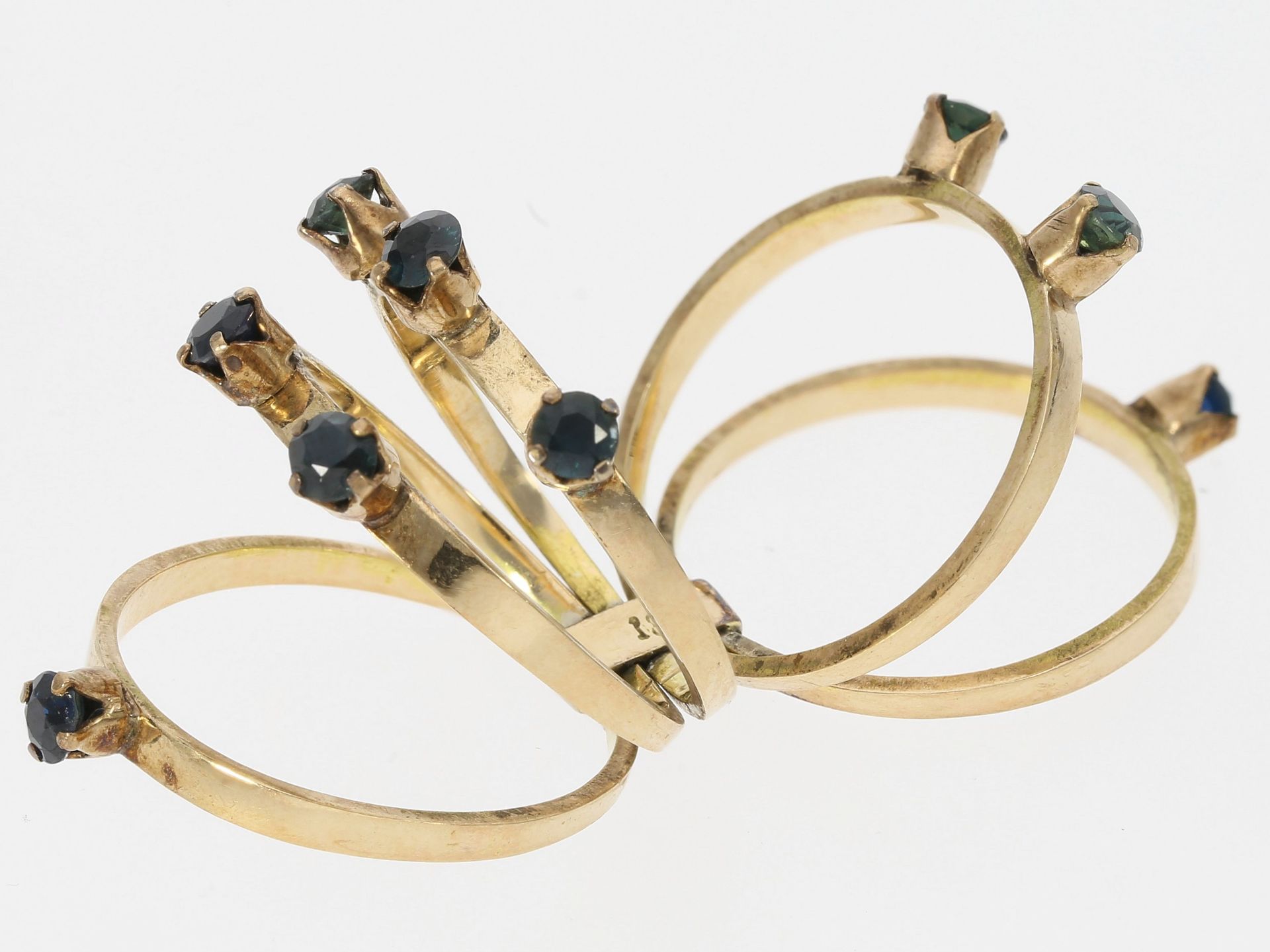 Ring: 5-teiliger vintage Goldring mit Saphiren, 14K Gold - Bild 3 aus 3