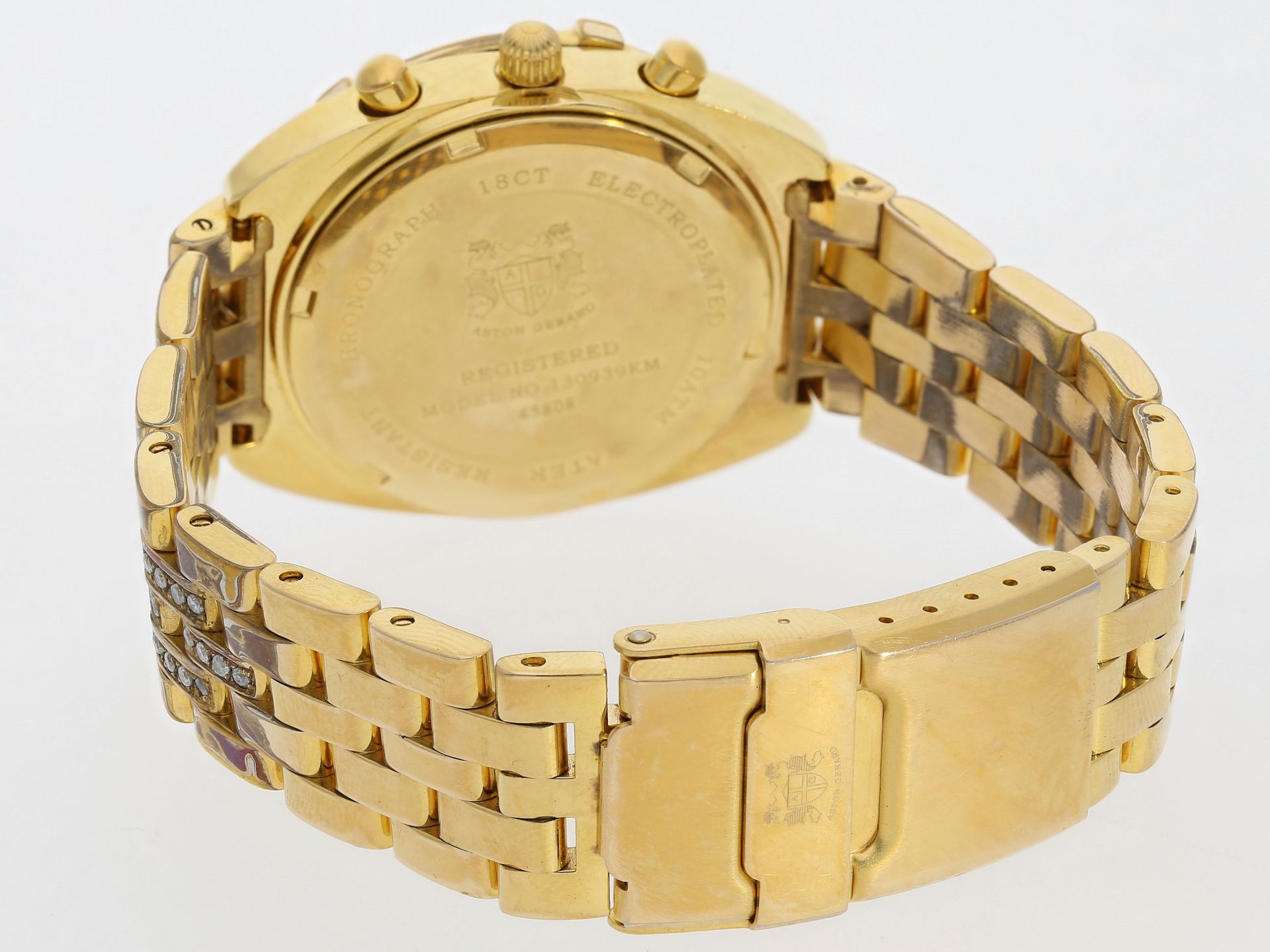 Armbanduhr: luxuriöse Herrenuhr, vintage Aston Gerard Chronograph mit Brillantbesatz - Bild 2 aus 2