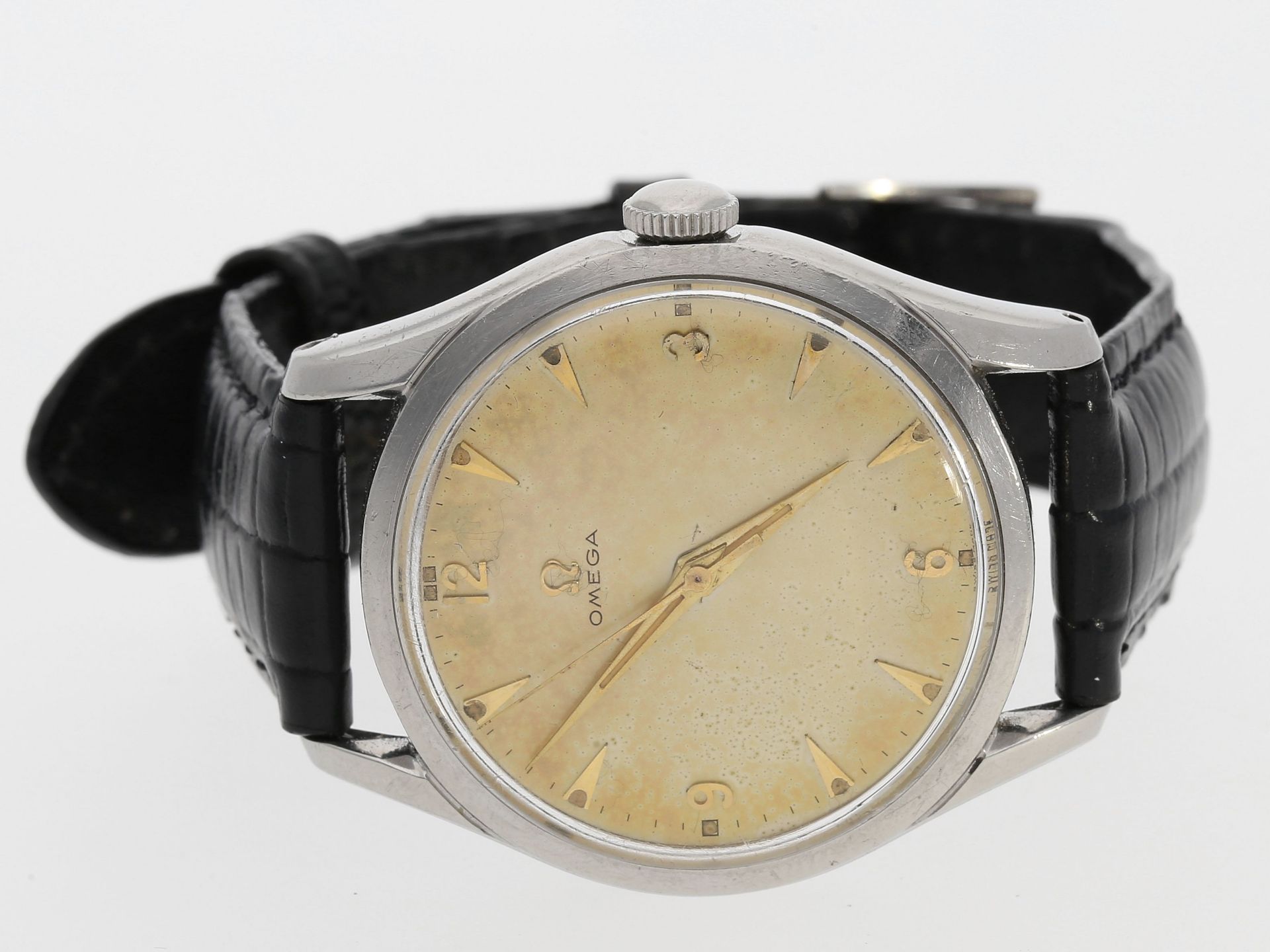 Armbanduhr: große vintage Herrenarmbanduhr mit Zentralsekunde, Marke Omega, Handaufzug, Ref. 2640-6,
