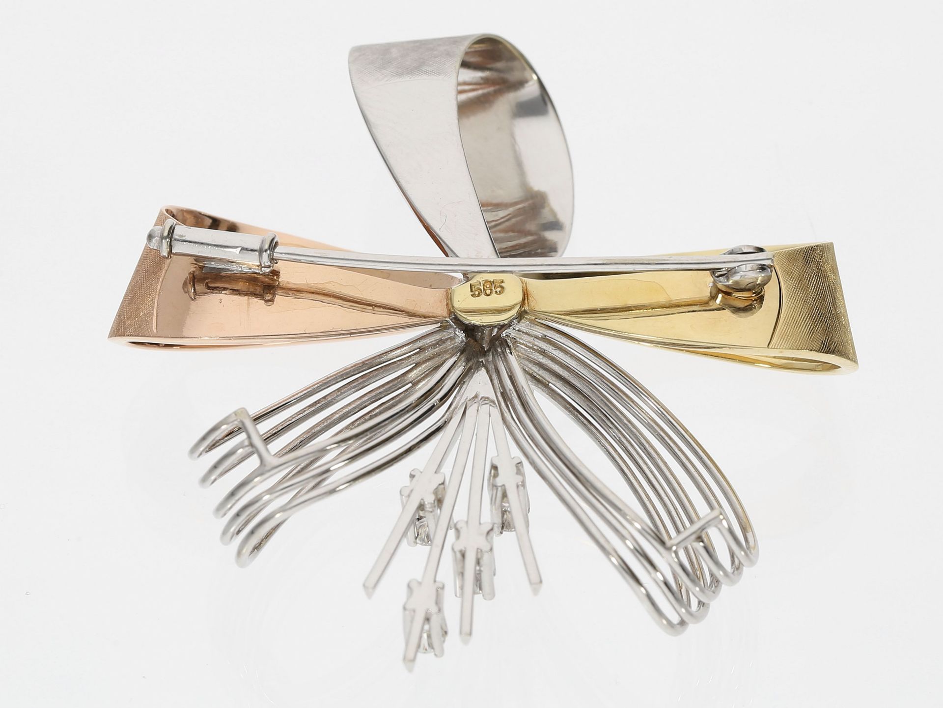 Brosche/Nadel: ausgefallene vintage Designer-Goldschmiedebrosche mit Brillanten, 14K Gold, Tricolor - Bild 2 aus 2