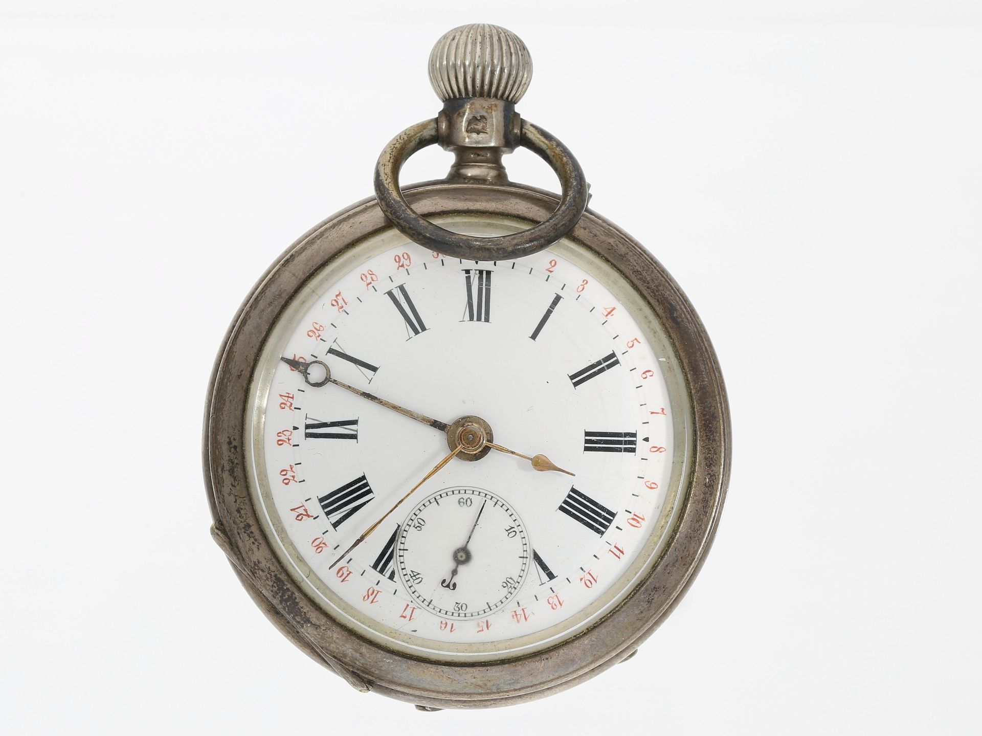Taschenuhr: frühe Taschenuhr mit Zeigerdatum, Roudergues au Havre, Frankreich um 1880