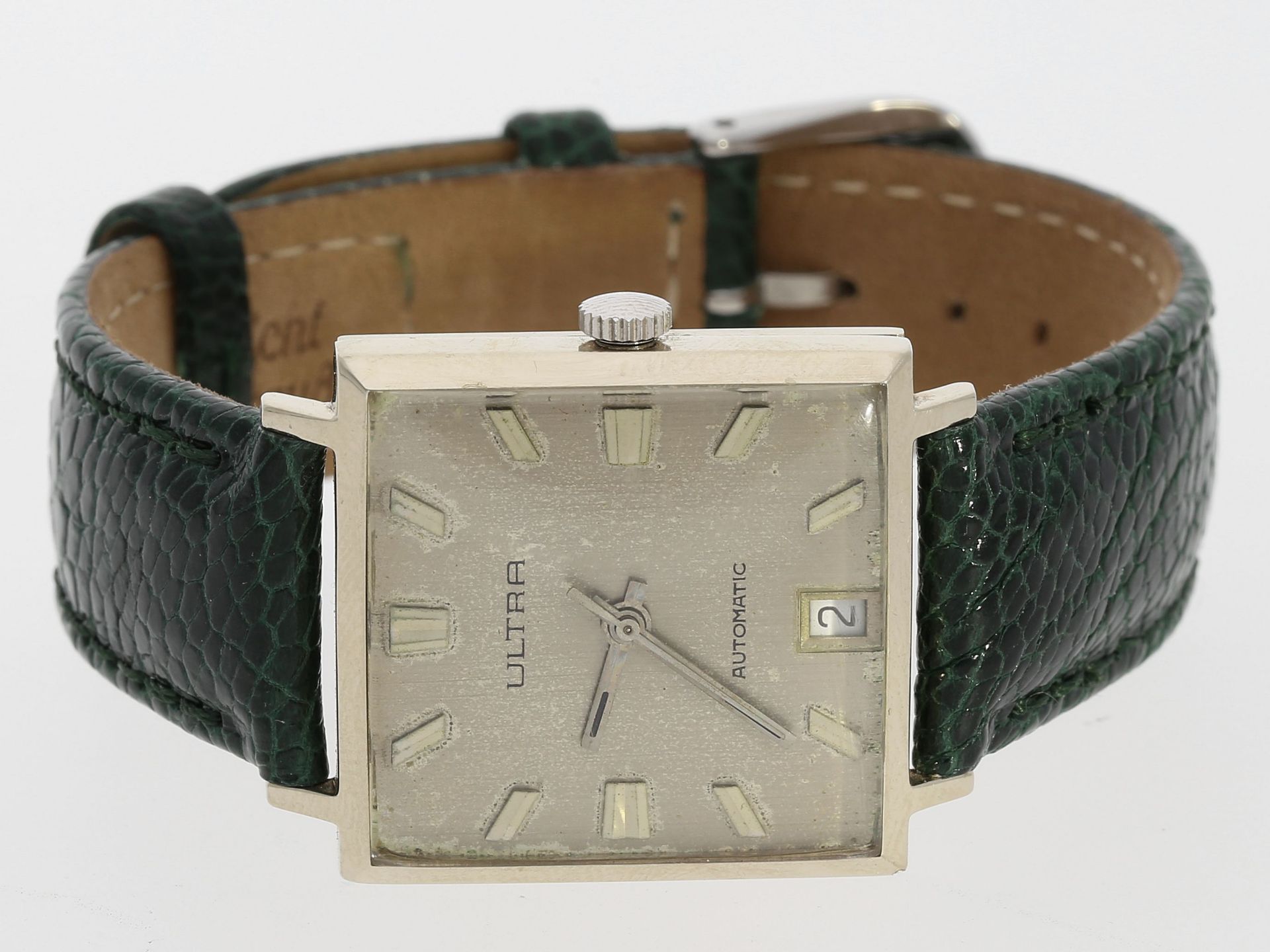 Armbanduhr: weißgoldene vintage Herrenuhr der Marke Ultra, 14K Gold, um 1960