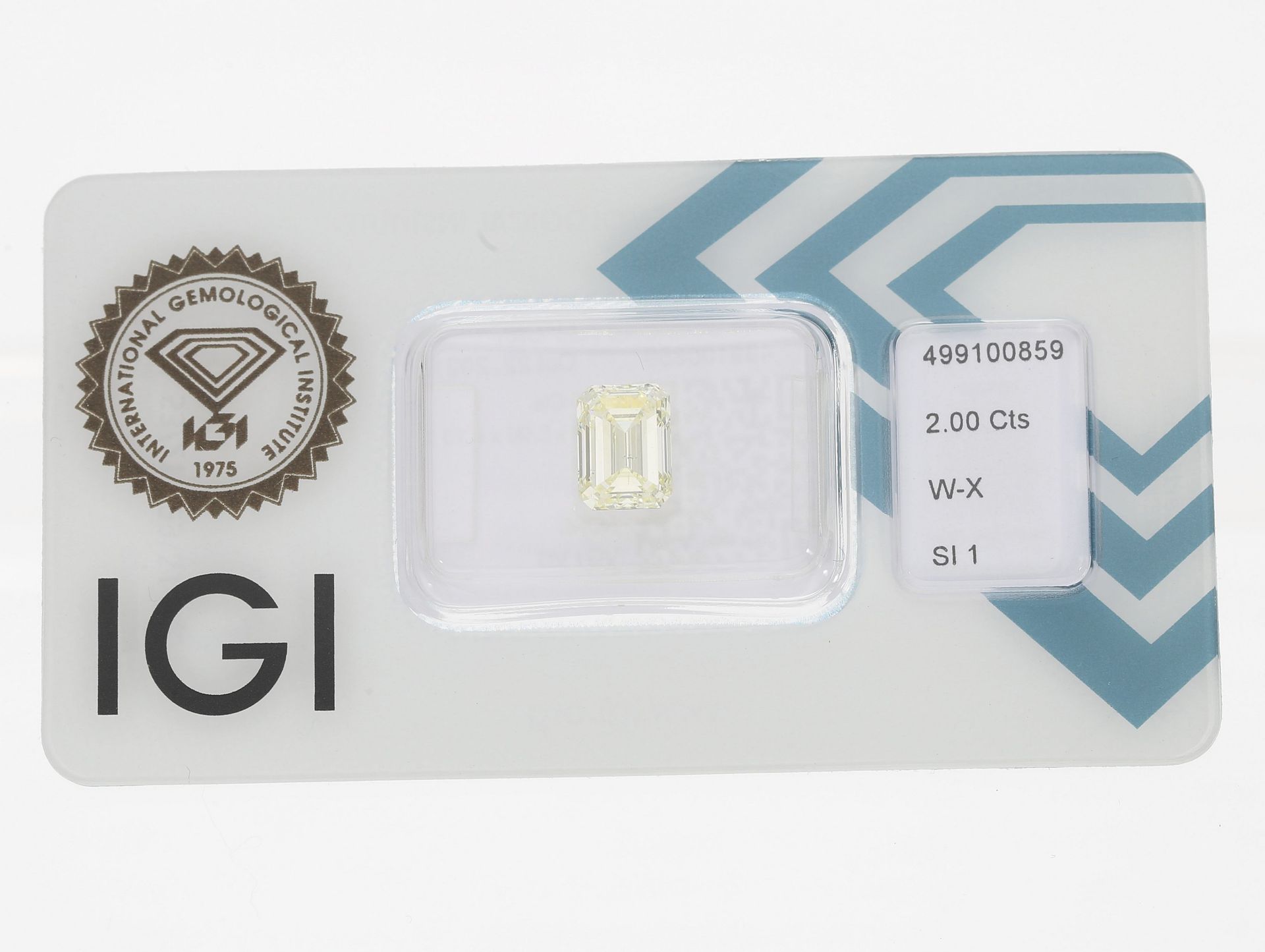 Diamant: wertvoller Zweikaräter, hochfeiner Fancy Light Yellow Diamant im Emerald-Cut, 2,00ct, mit I