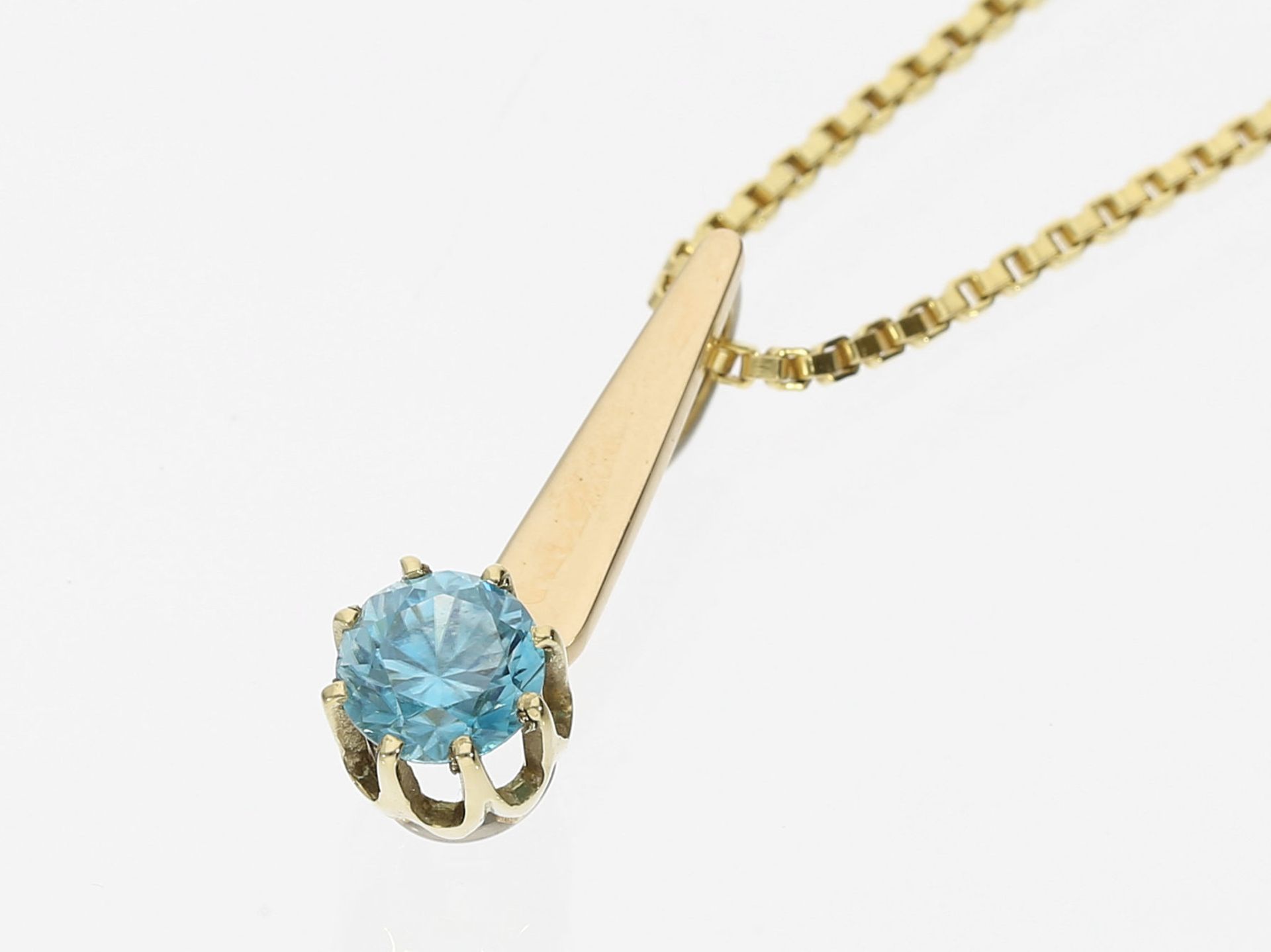 Kette/Collier: schönes vintage Collier mit einem blauen Edel-Zirkon, 8K Gold - Bild 2 aus 2