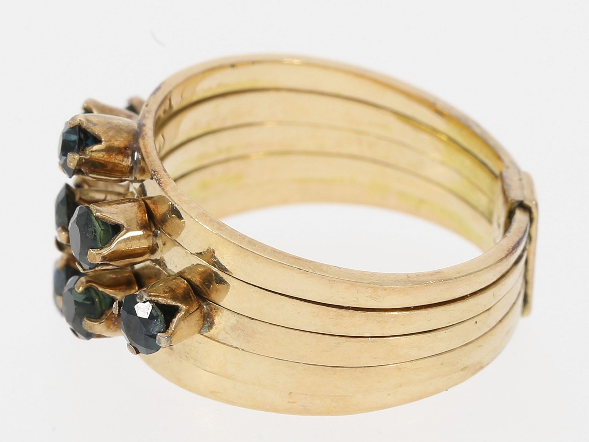 Ring: 5-teiliger vintage Goldring mit Saphiren, 14K Gold - Bild 2 aus 3